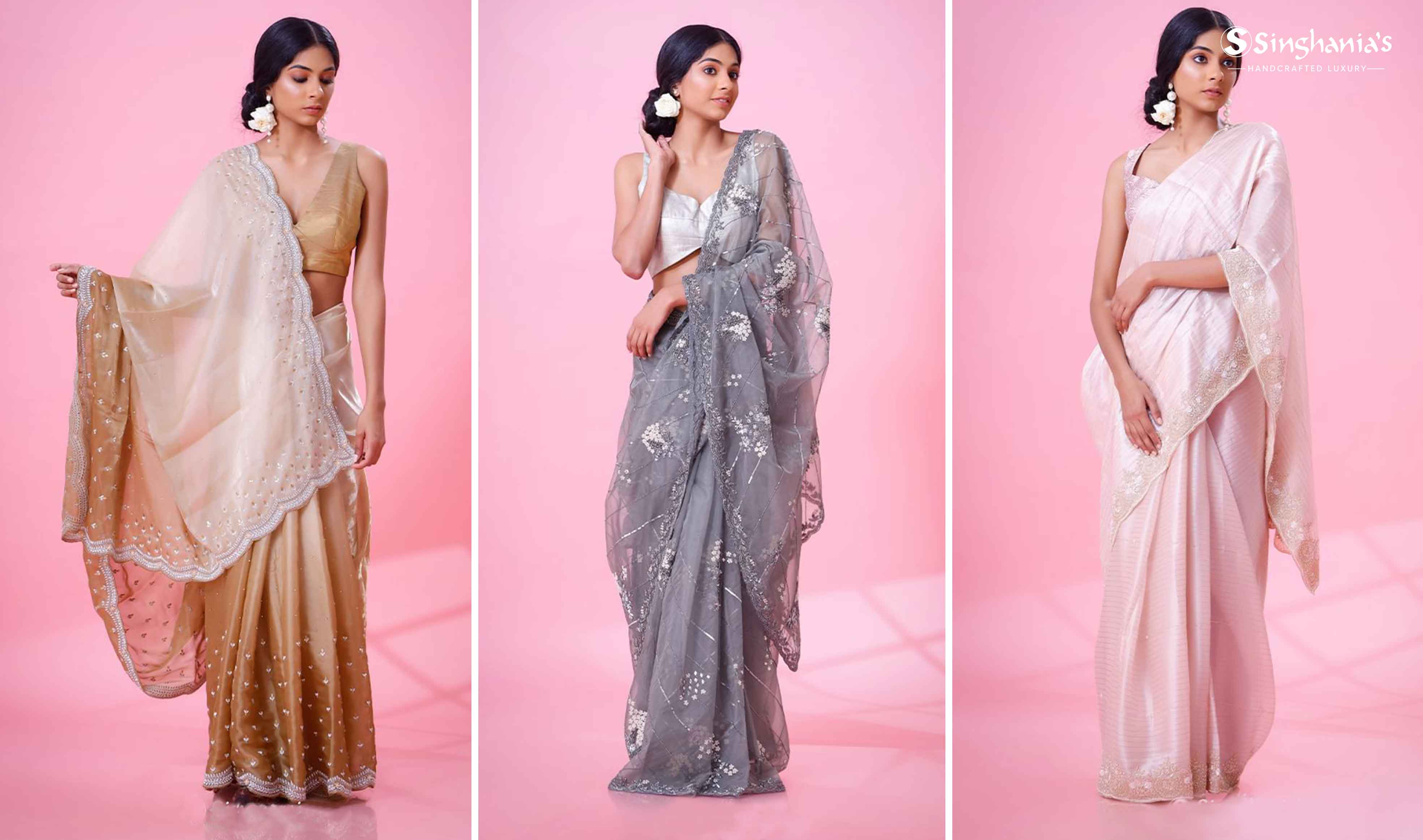 FESTIVE SAREE DRAPING IN 4 ELEGANT STYLE'S, NEW STYLES & NEW TECHNIQUES, STEP  BY STEP