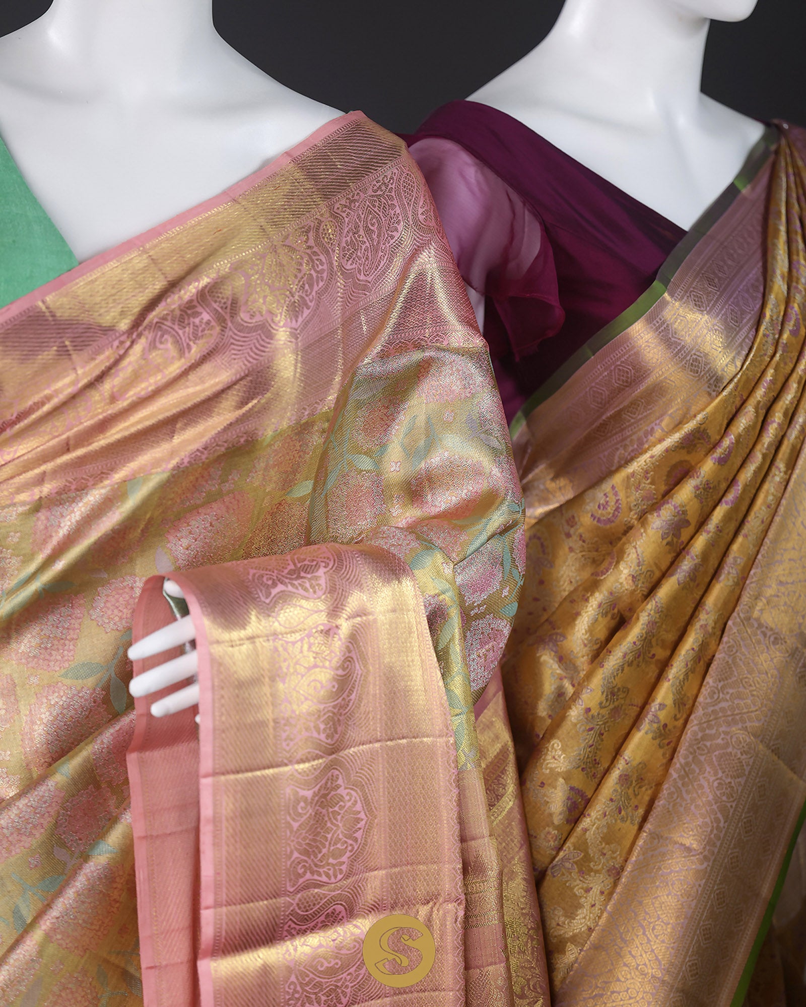 Vegas Gold Kanjivaram Silk Saree With Floral Jaal Weaving