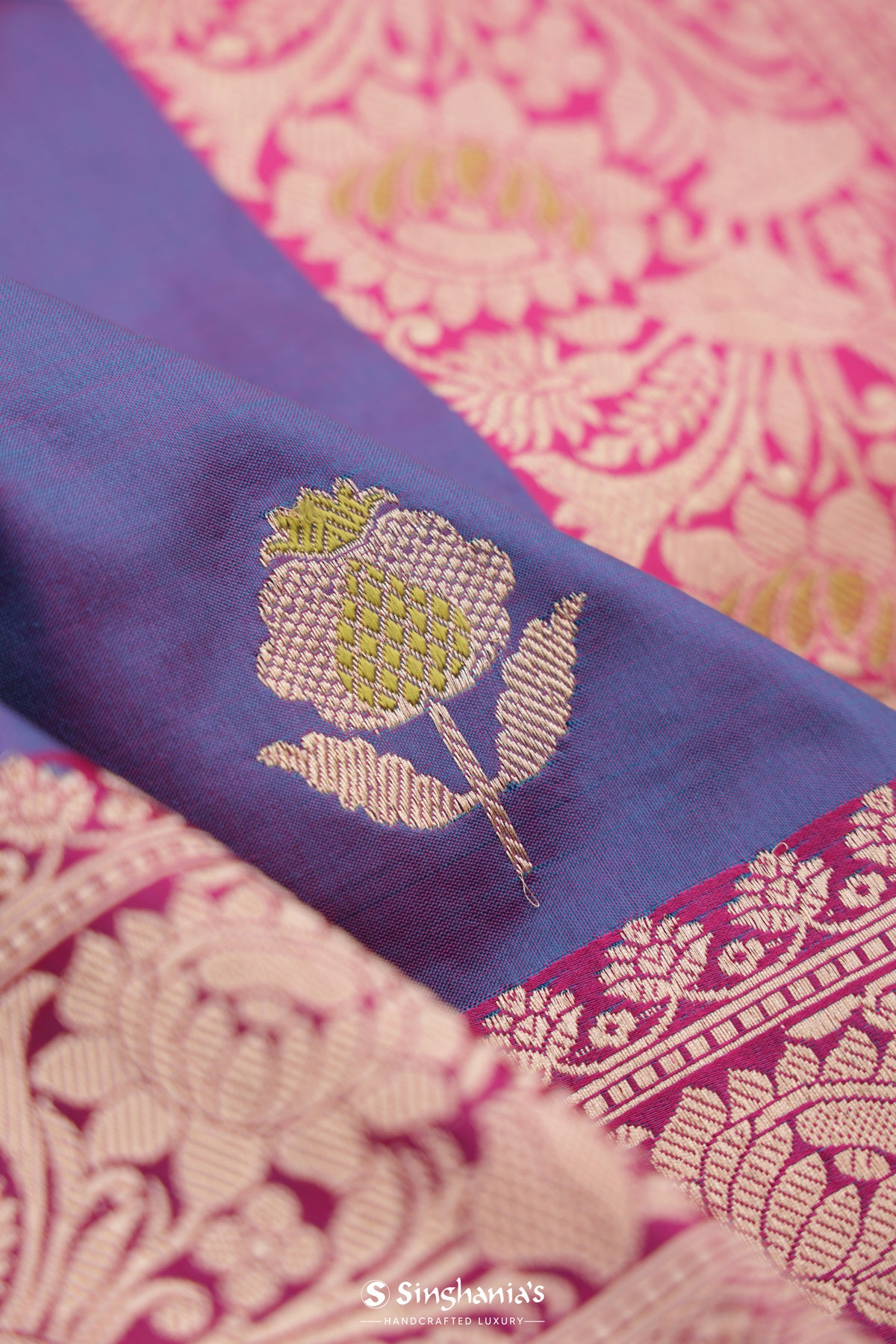 Purple Dual Tone Banarasi Silk Saree With Floral Buttas Design