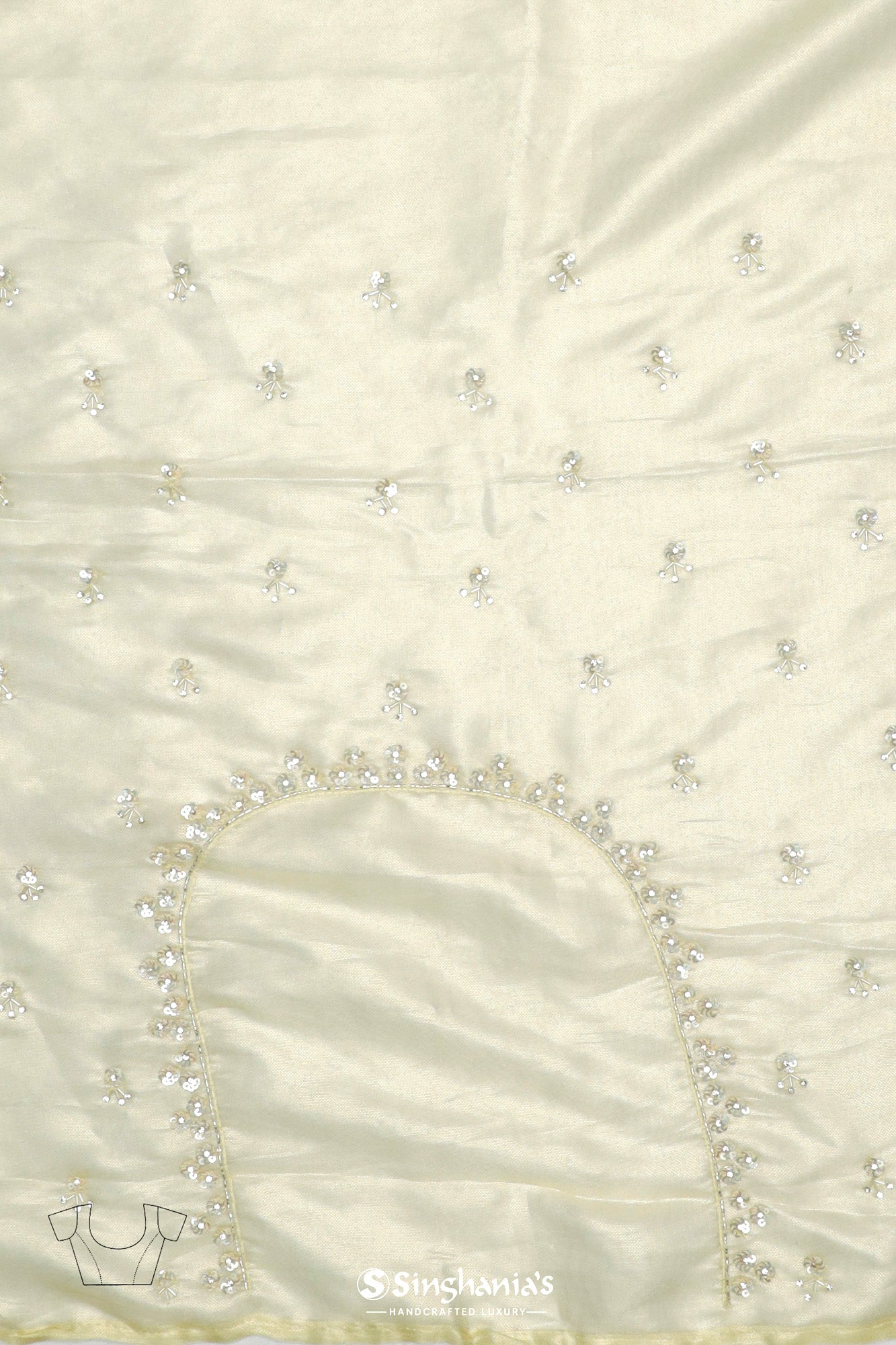 Cream Yellow Tissue Organza Saree With Hand Embroidery