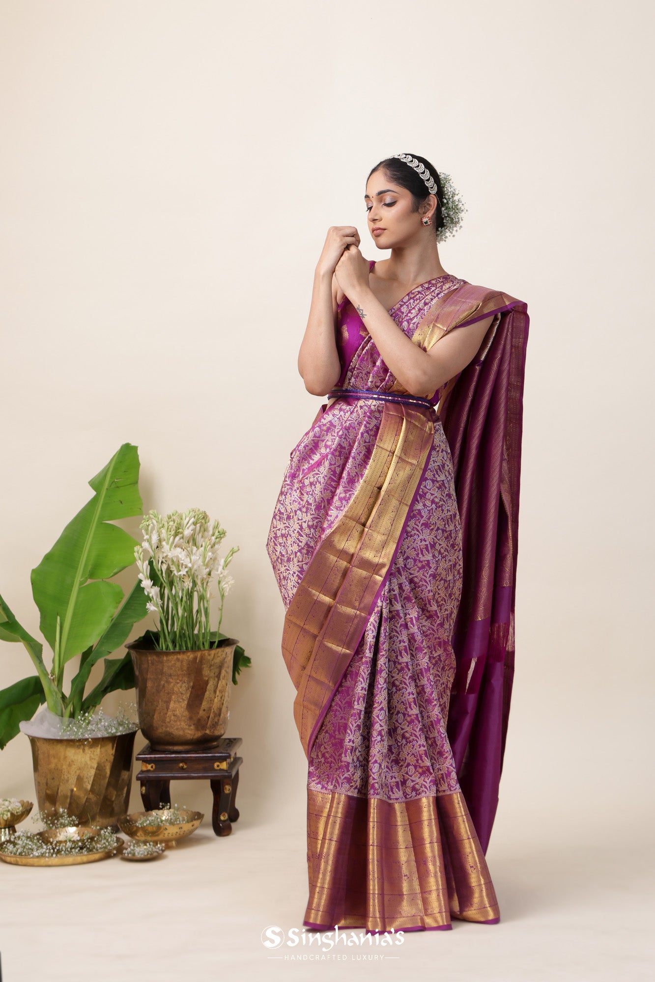 Orchid Purple Kanjivaram Silk Saree With Meenakari Design