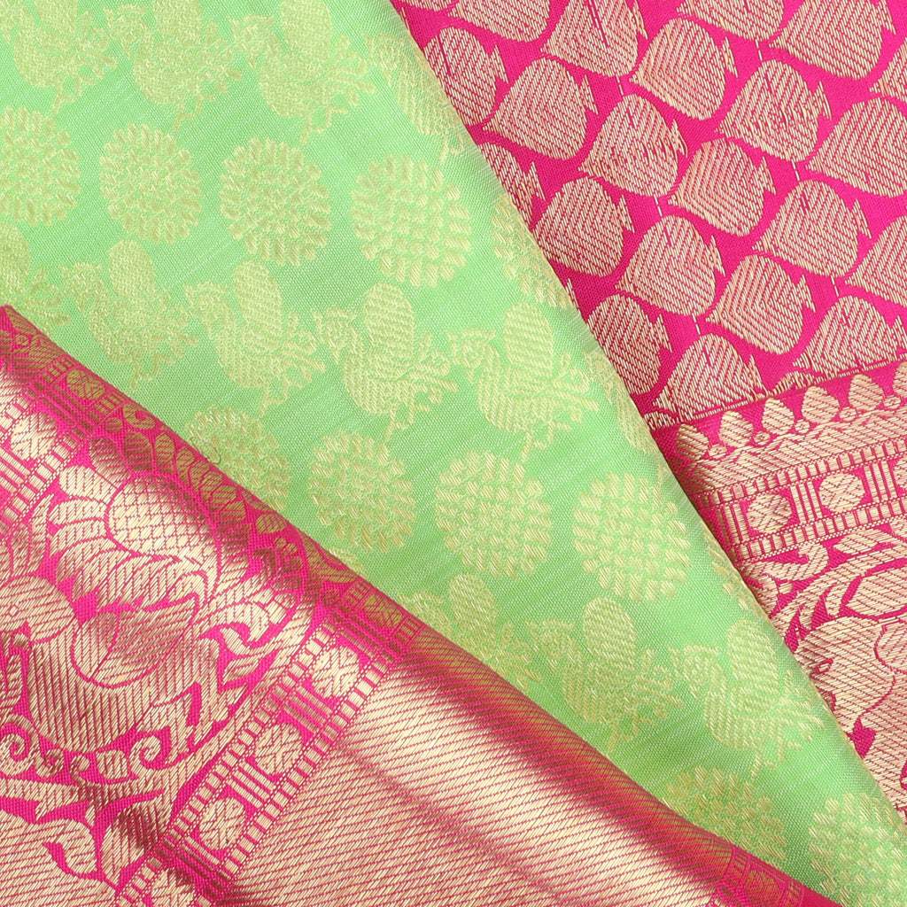 Light Green Kanjivaram Silk Saree With Mayil Buttis - Singhania's