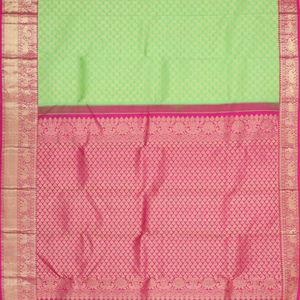 Light Green Kanjivaram Silk Saree With Mayil Buttis - Singhania's