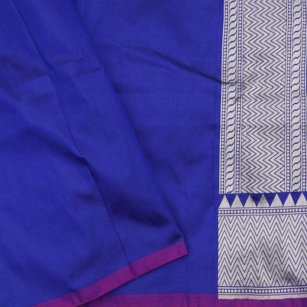 Navy Blue Banarasi Silk Handloom Saree With Bird And Elephant Motifs - Singhania's