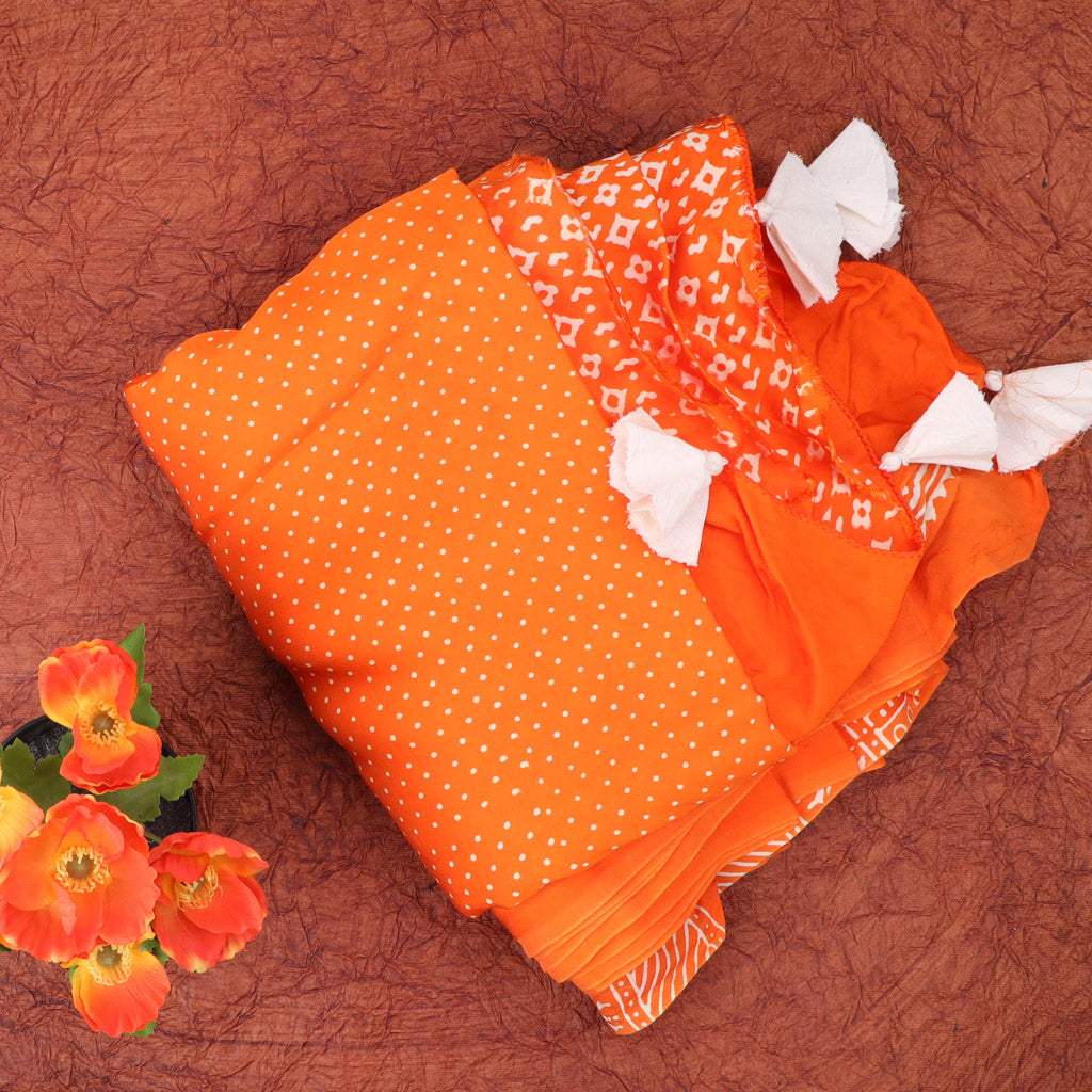 Vibrant Orange Printed Satin Silk Saree - Singhania's