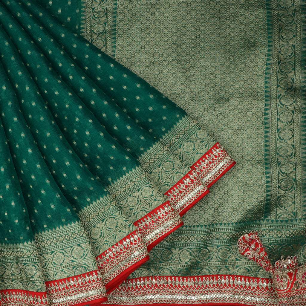 Forest Green Organza Saree With Embroidery - Singhania's