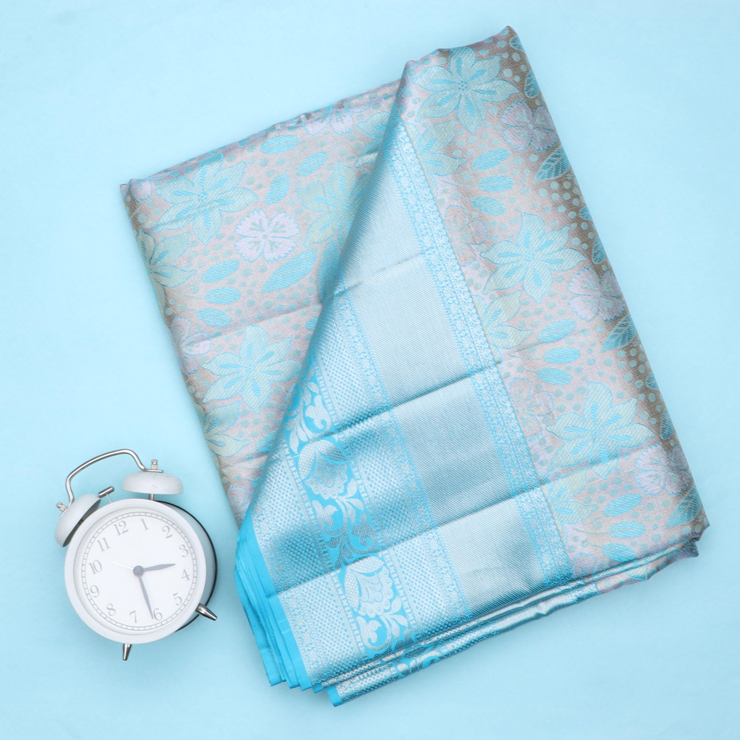 Light Blue Tissue Kanjivaram Silk Saree With Silver Zari - Singhania's