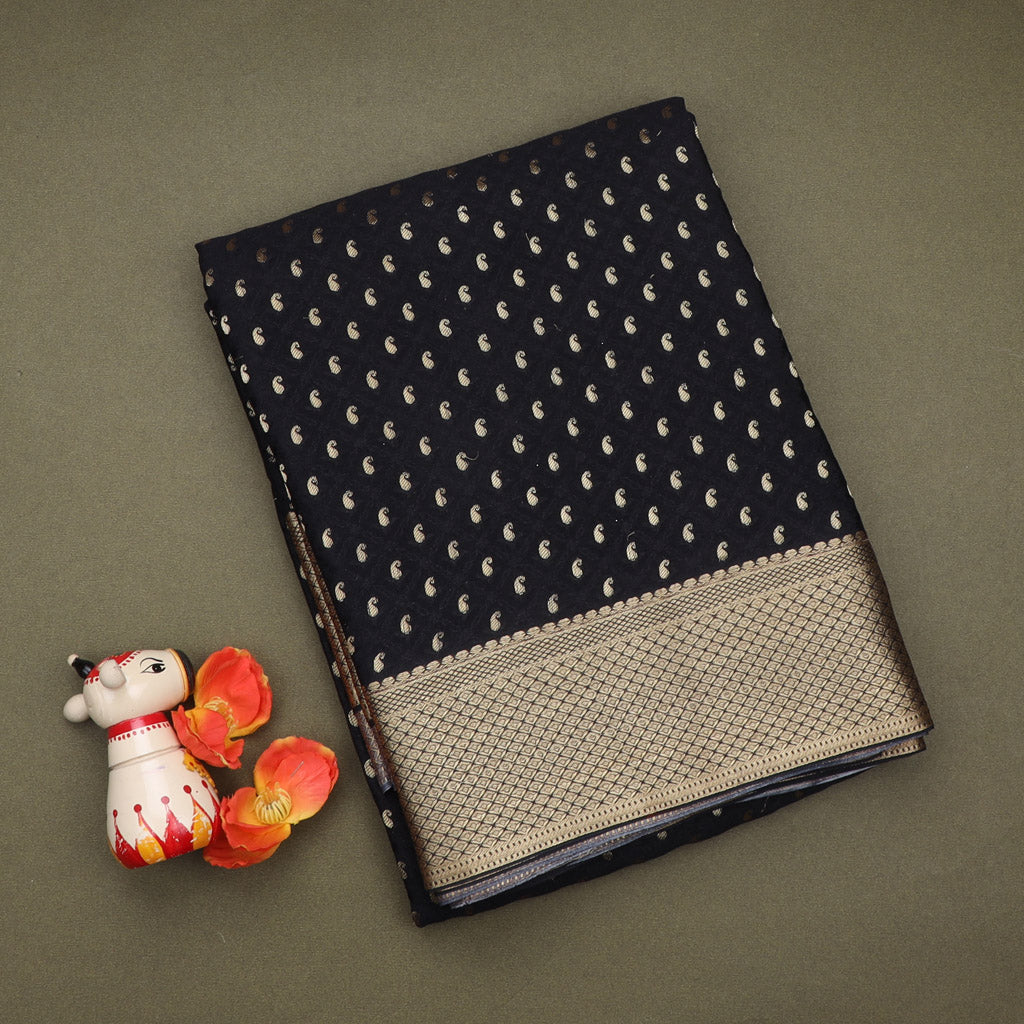 Black Silk Banarasi Handloom Silk Saree With Tiny Mangai Buttis