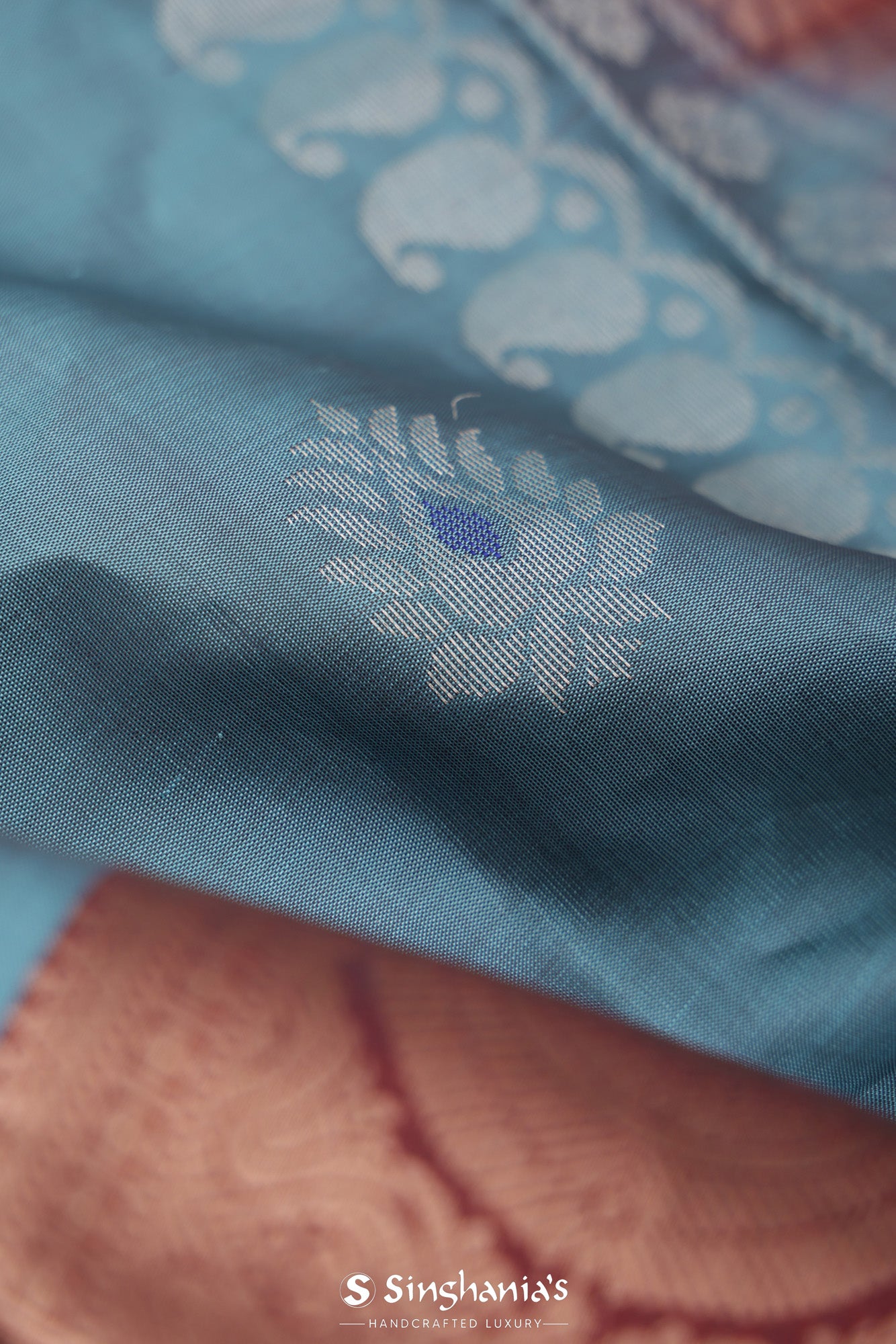 Uranium Blue Kanjivaram Silk Saree With Floral Buttas