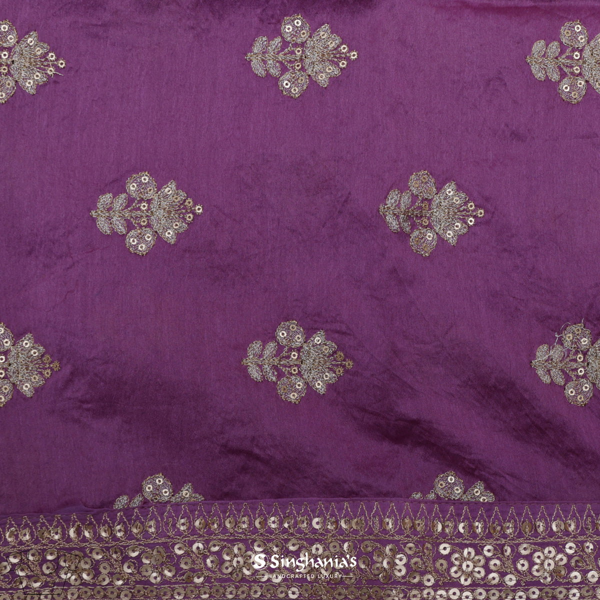 Pastel Lavender Printed Organza Saree With Embroidered Border