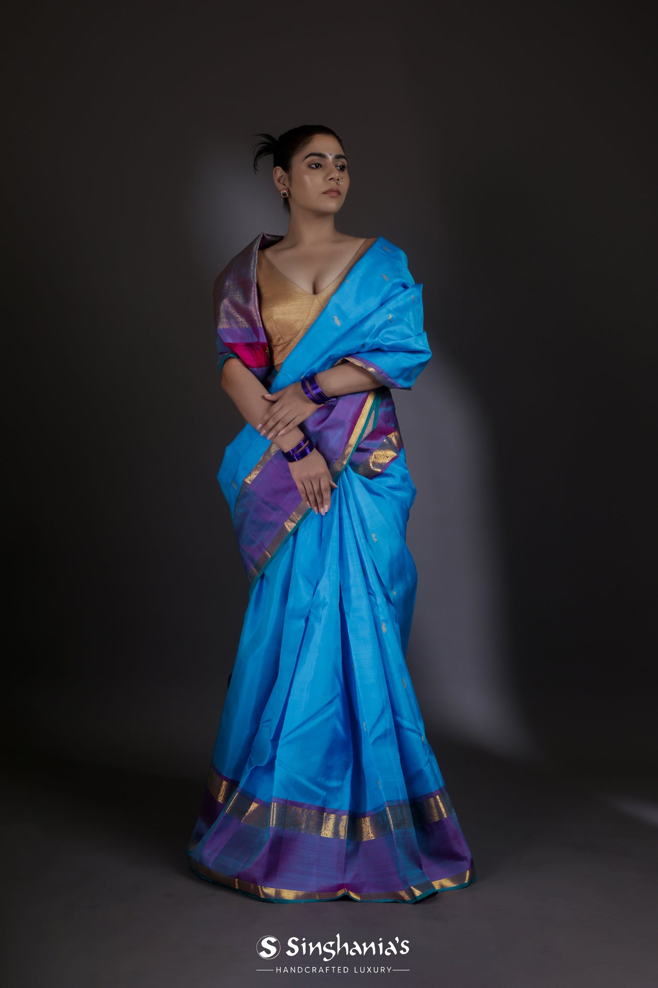 Rama Blue Saree In Art Handloom Silk With Woven Floral Buttis And Blou –  paanericlothing