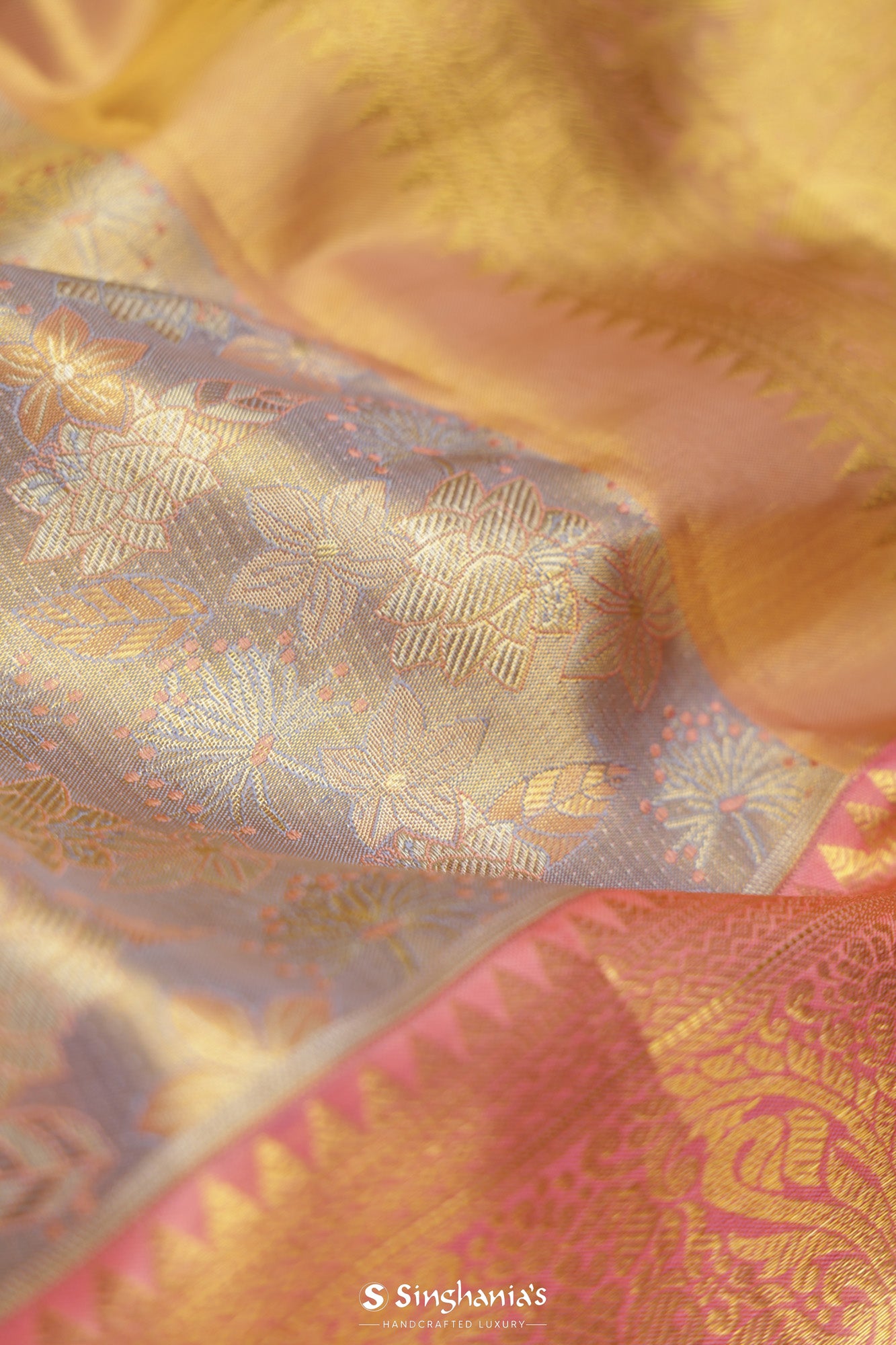 Heather Purple Tissue Kanjivaram Saree With Floral Jaal Weaving