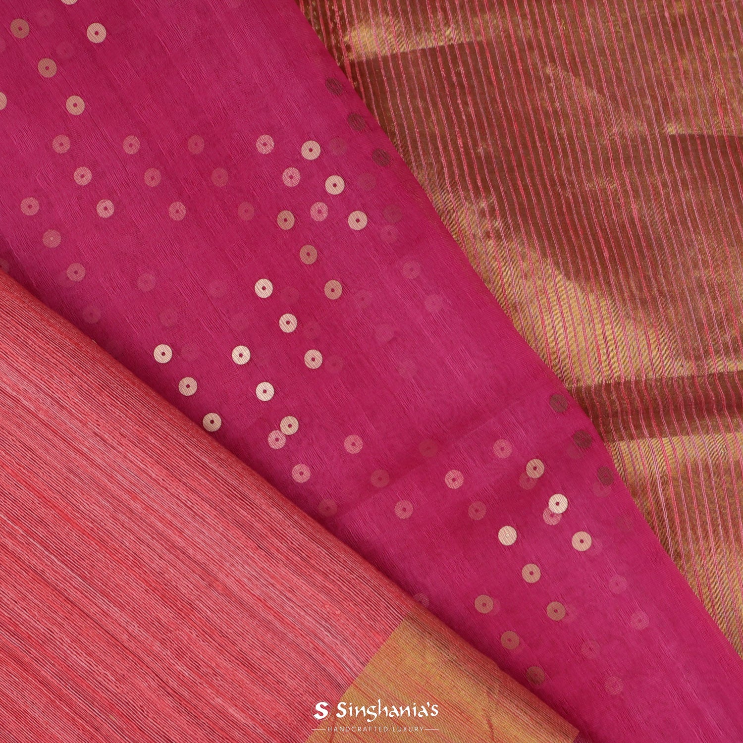 Sea Pink Plain Matka Silk Saree With Sequin Embroidery