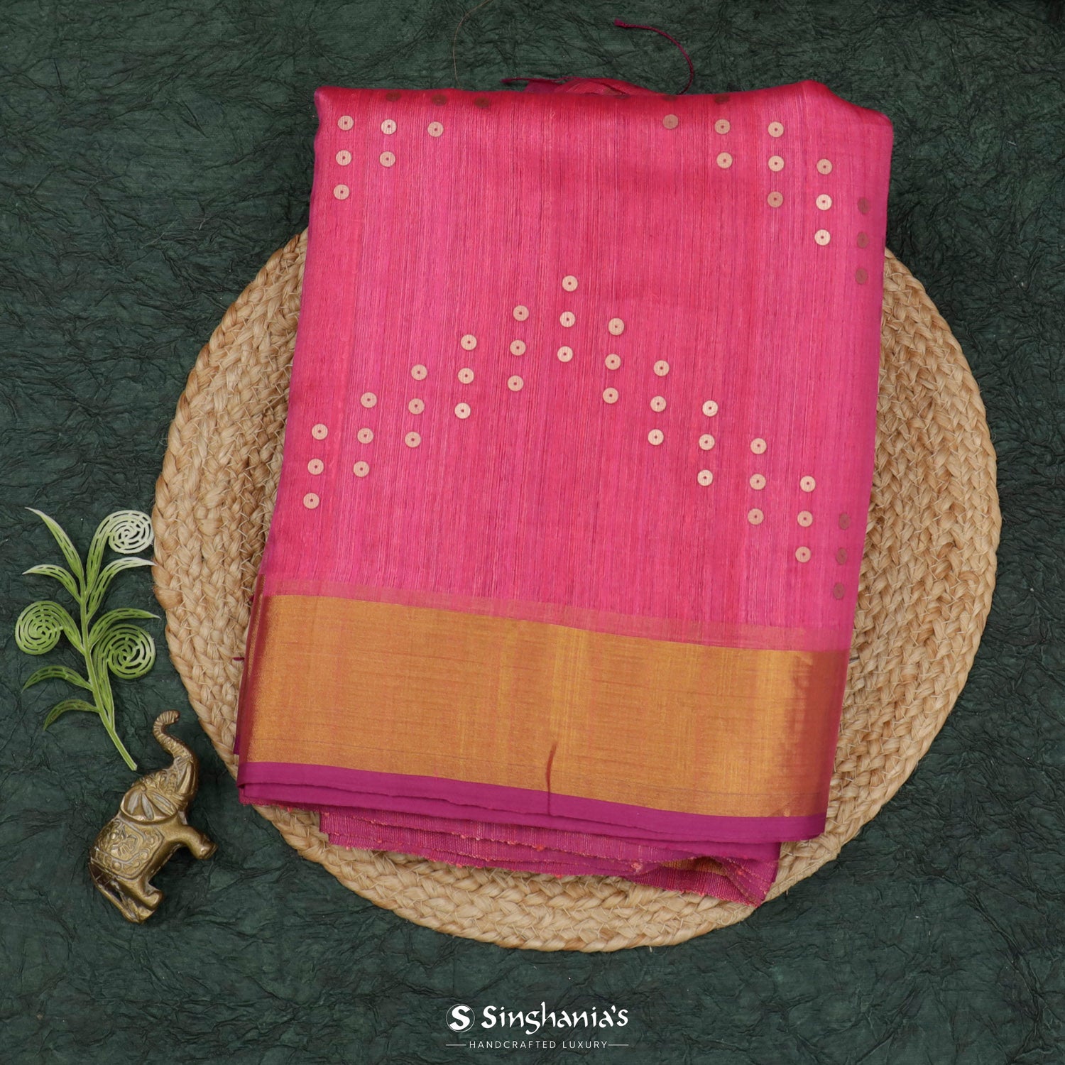 Sea Pink Plain Matka Silk Saree With Sequin Embroidery