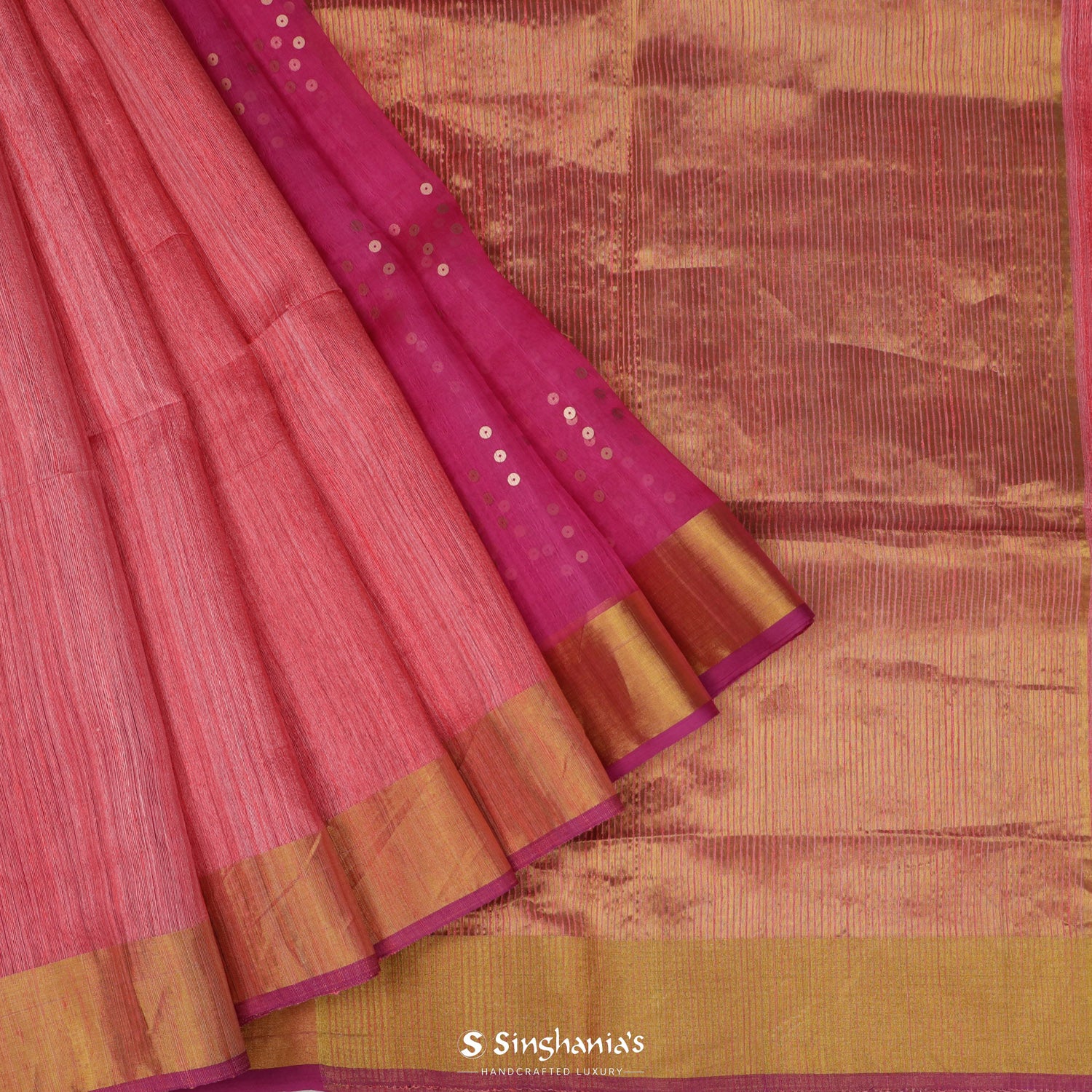 Sea Pink Plain Matka Silk Saree With Sequin Embroidery