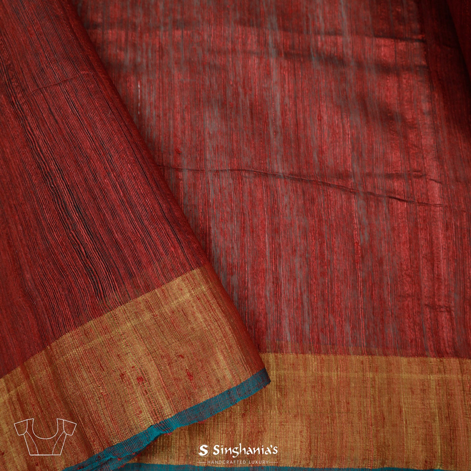 Dark Coral Matka Silk Saree With Sequin Buttis