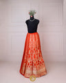 Scarlet Red Unstitched Lehenga With Floral Zari Weaving