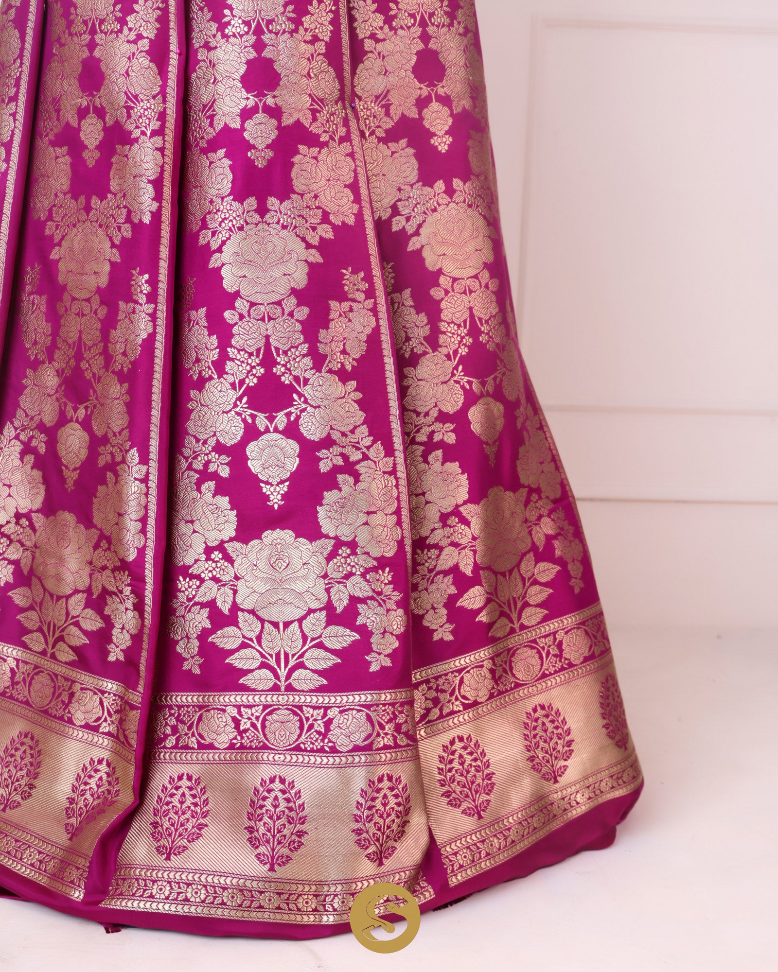 Mulberry Purple Unstitched Lehenga With Floral Zari Weaving