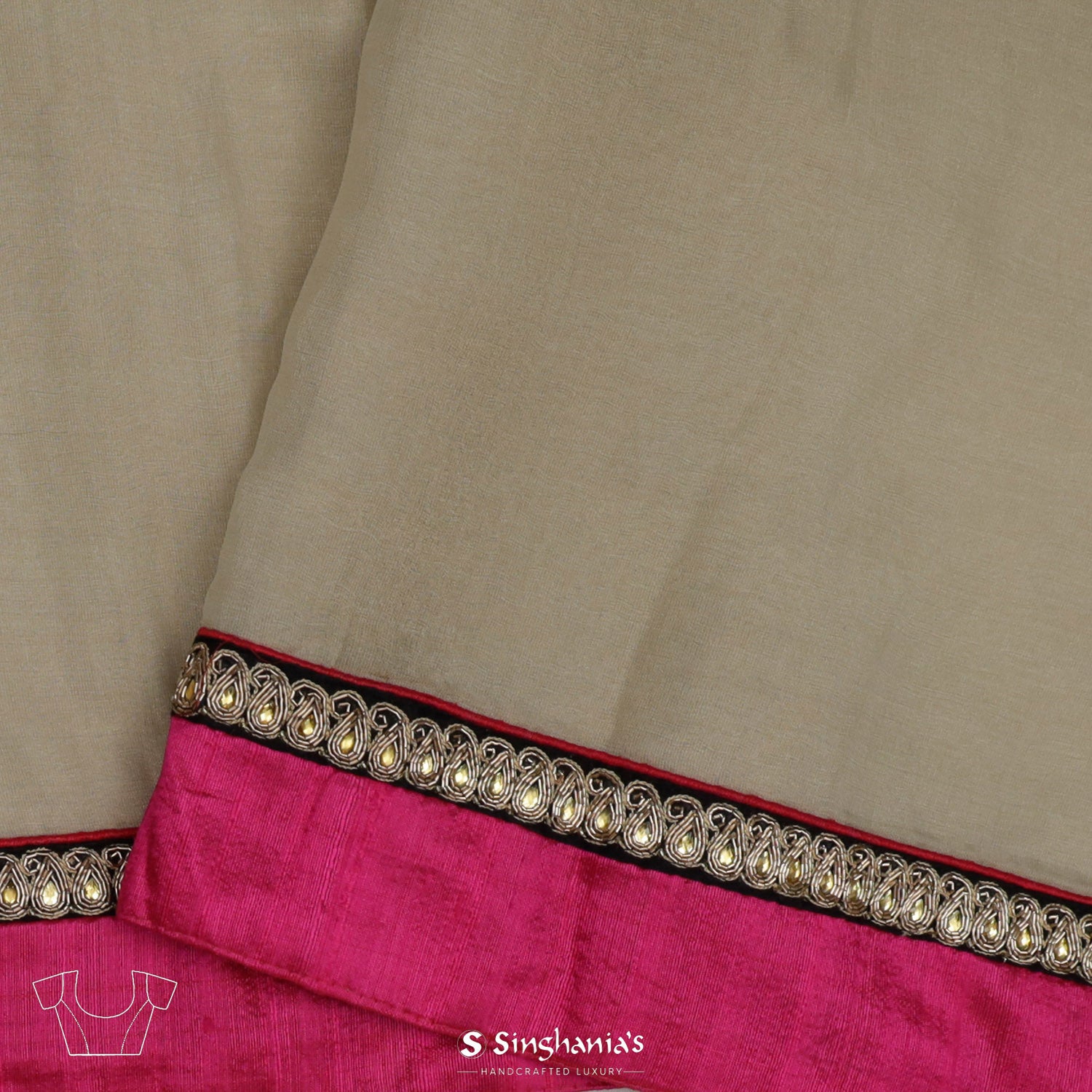 Autumn Cream Moonga Saree With Floral Zari Buttas