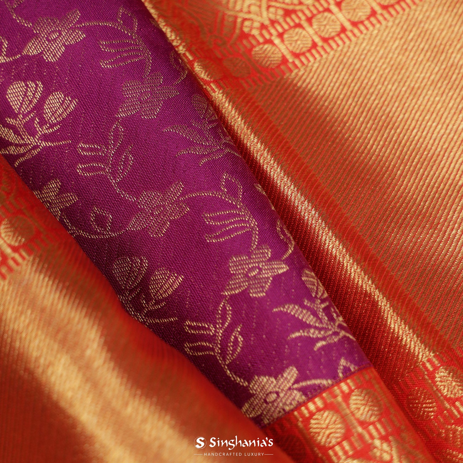 Dark Magenta Purple Kanchi Silk Saree With Floral Jaal Pattern
