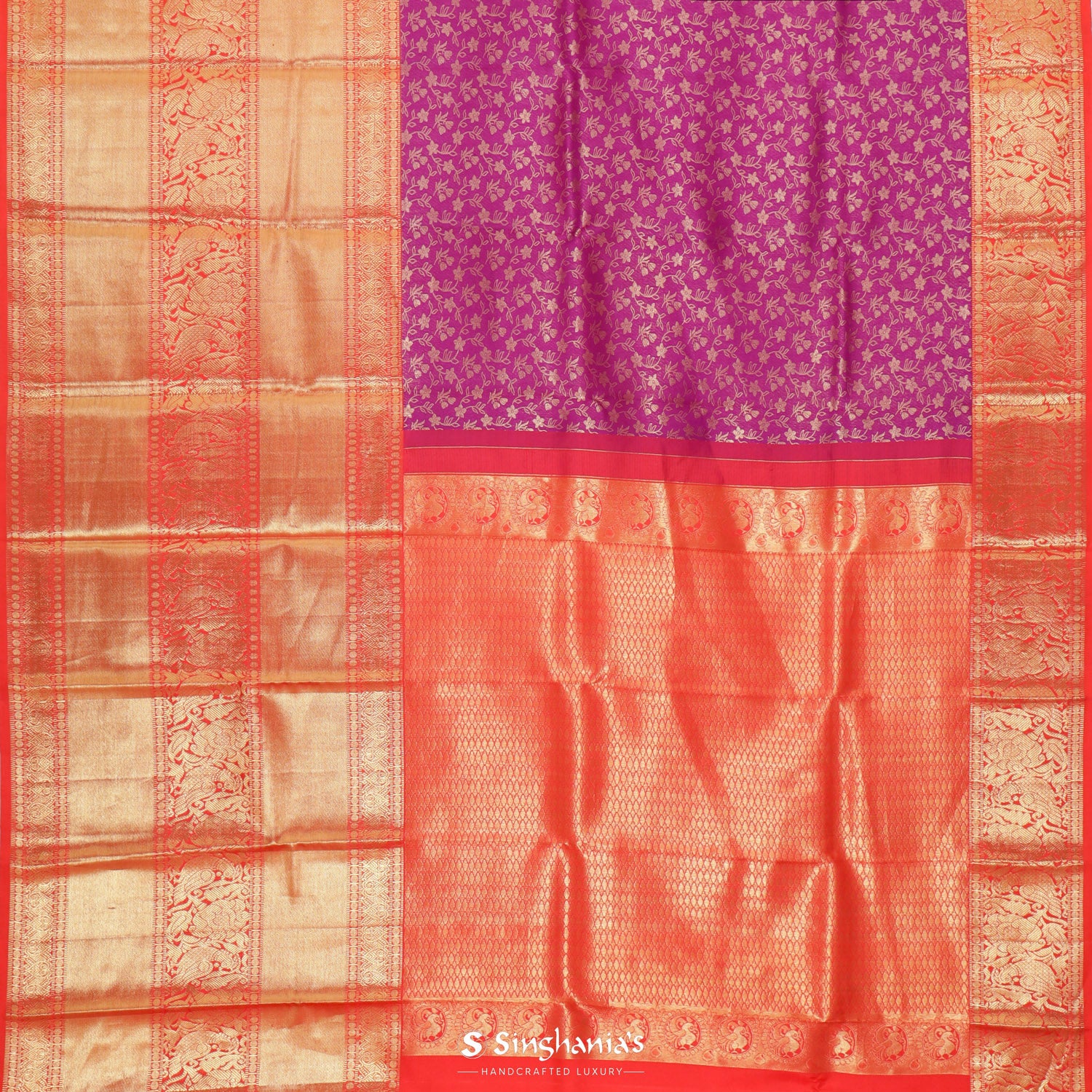 Dark Magenta Purple Kanchi Silk Saree With Floral Jaal Pattern