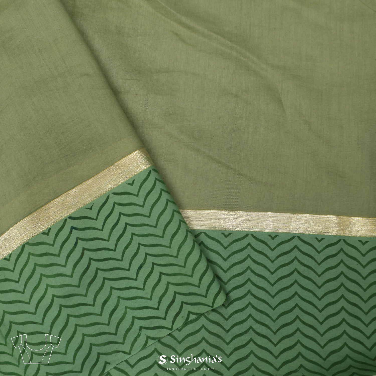 Swamp Green Chanderi Silk Saree With Elephant Motifs