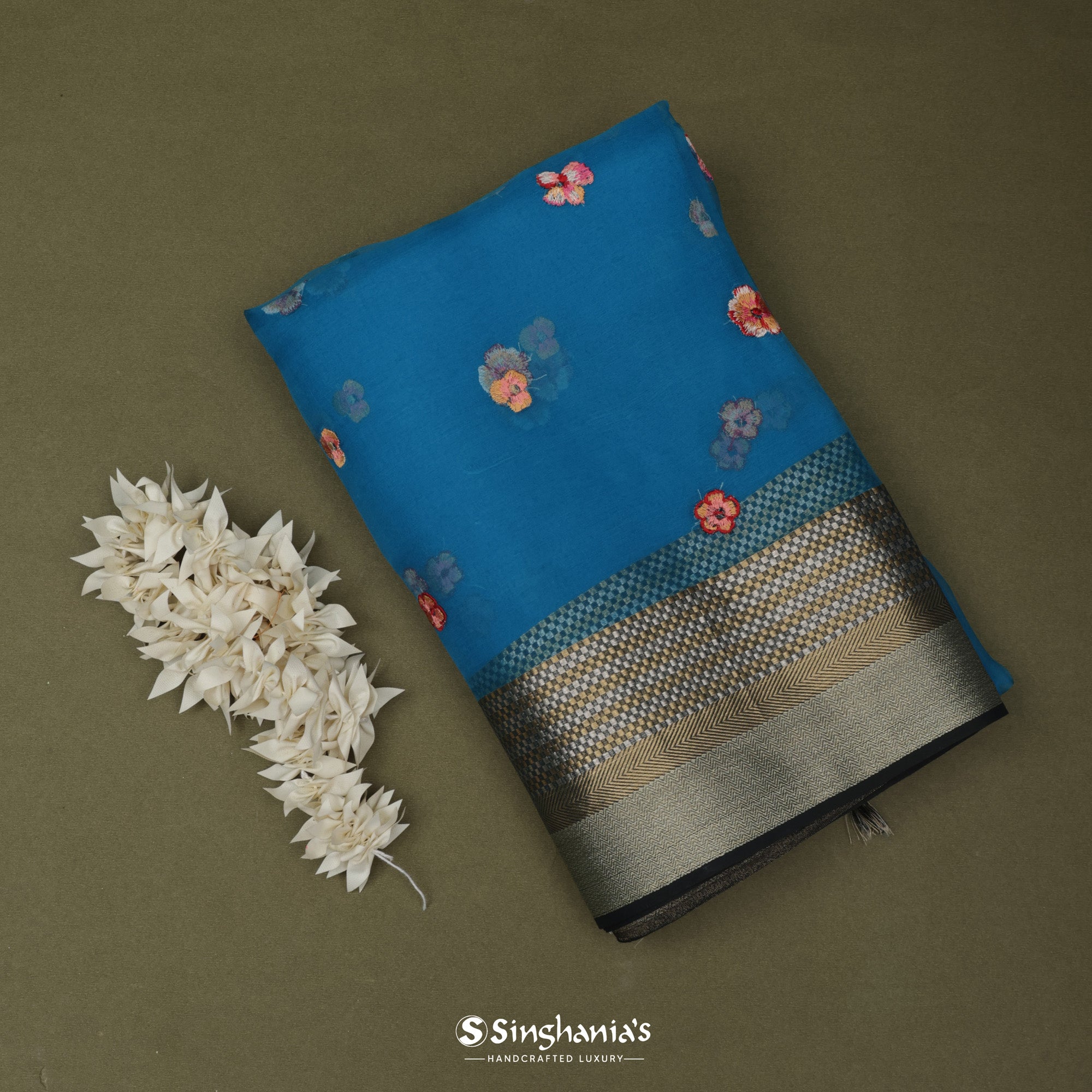Imperial Blue Organza Saree With Butta Pattern