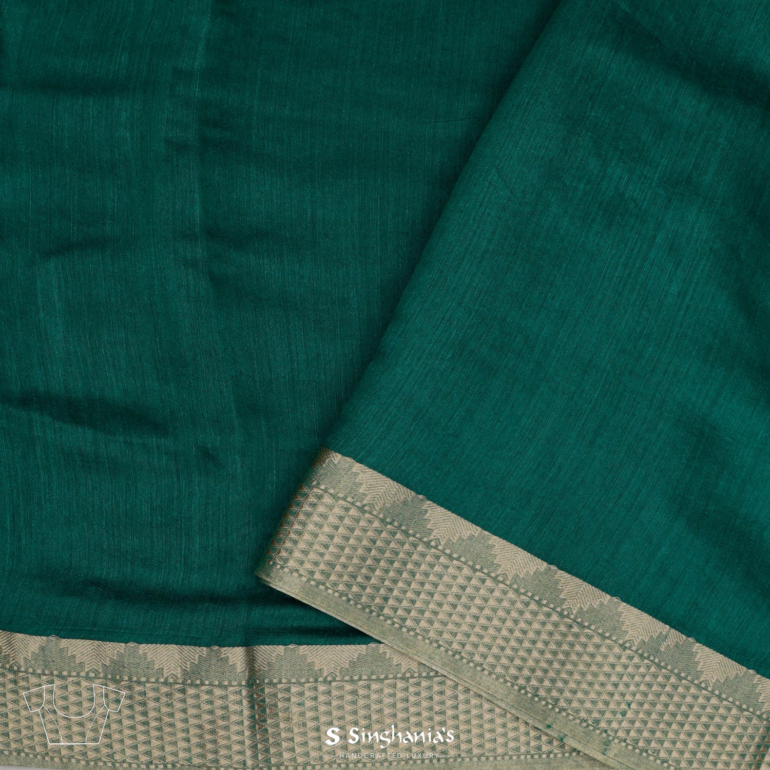 Spanish Viridian Green Moonga Saree With Hand Embroidery Work