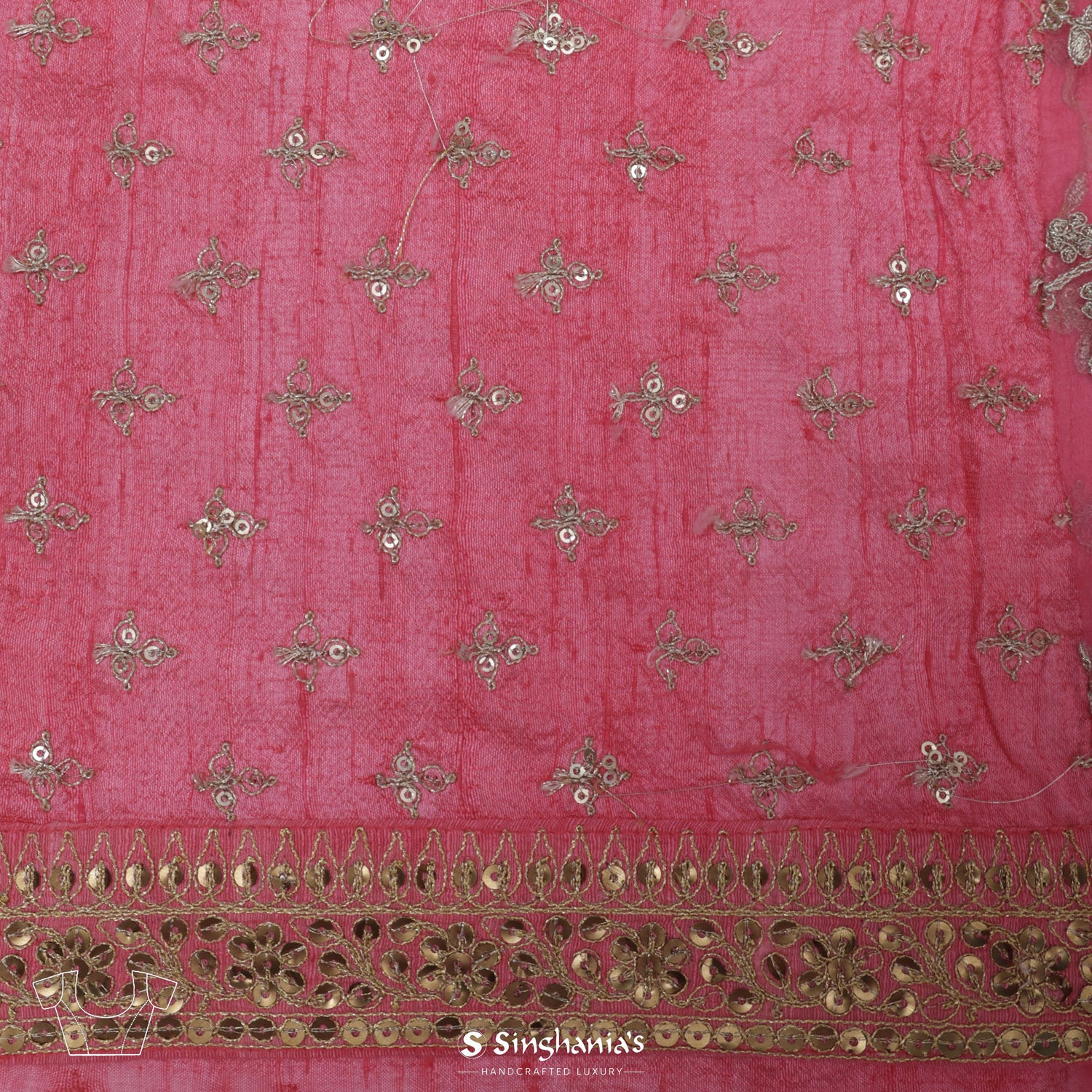 Persian Pink Printed Organza Saree With Floral Pattern
