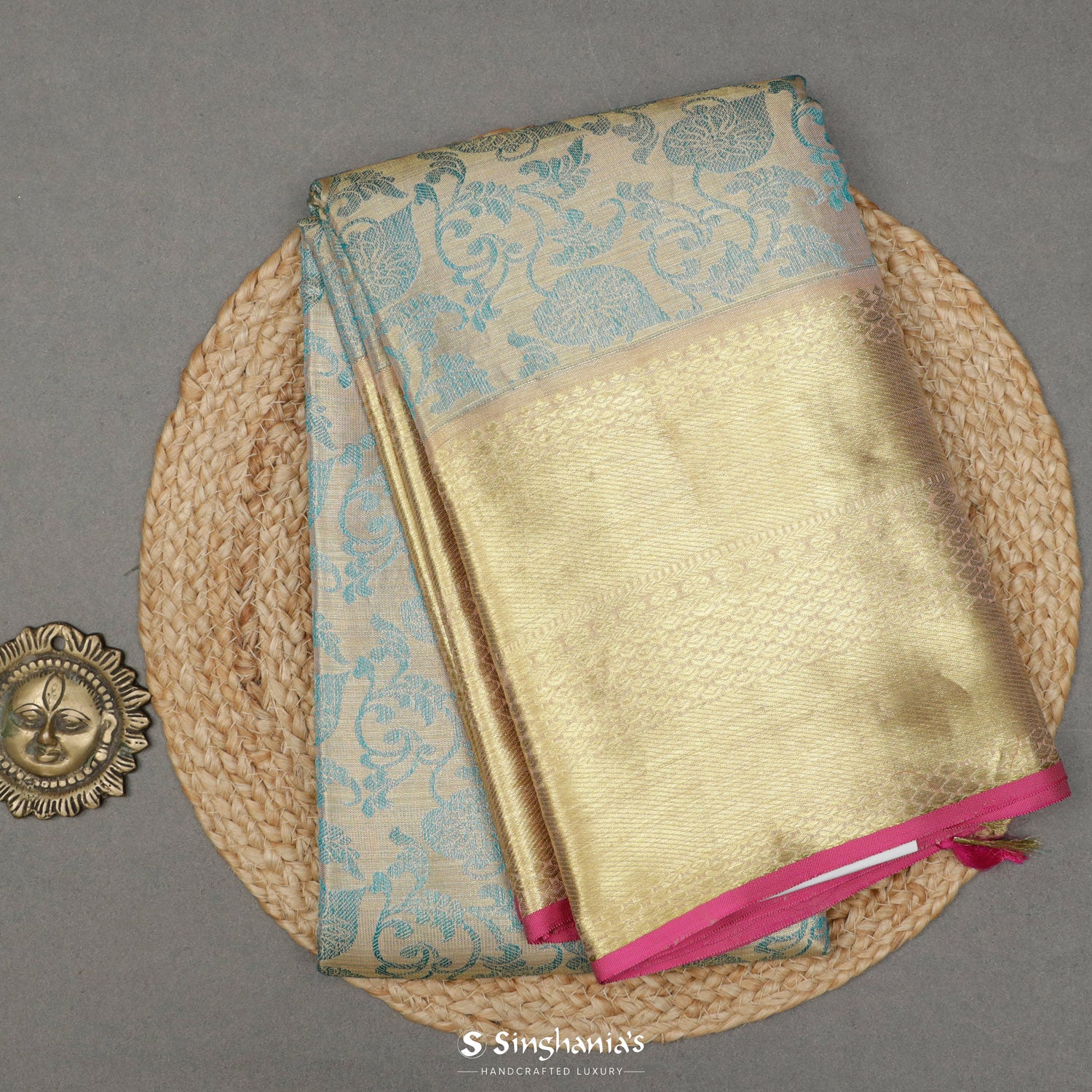 Gold Kanjivaram Silk Saree With Floral Jaal Pattern