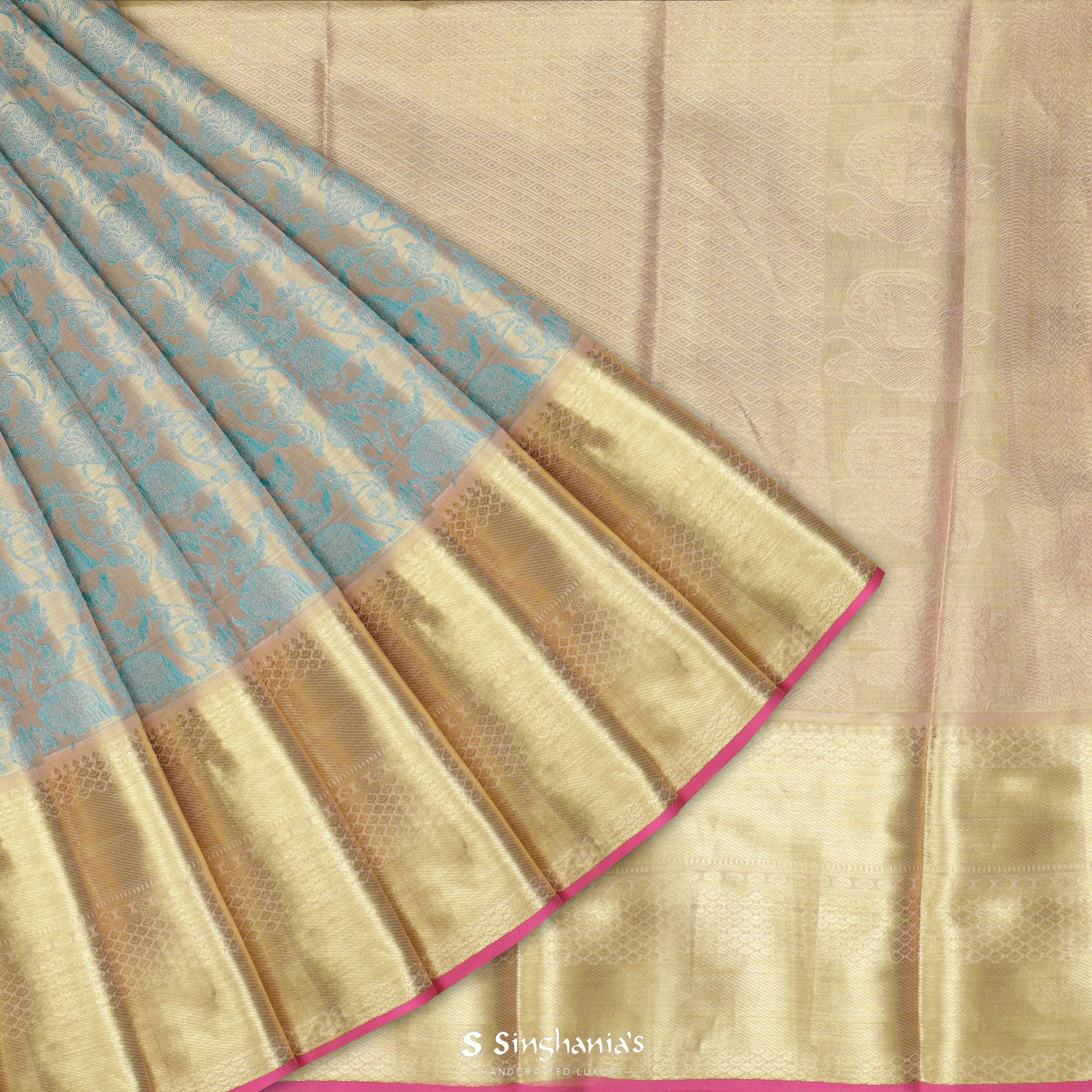Gold Kanjivaram Silk Saree With Floral Jaal Pattern