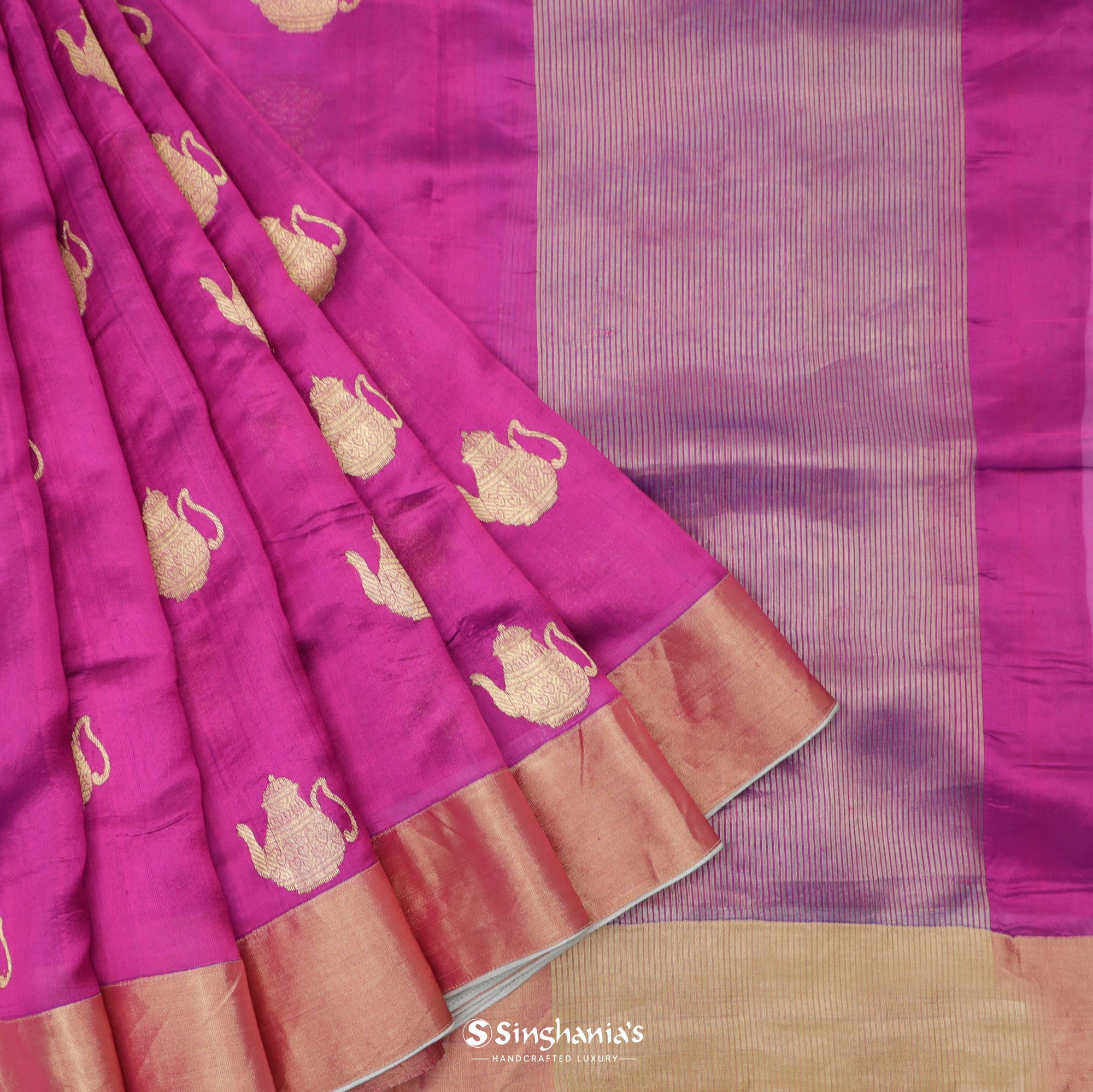 Rosy Pink Silk Saree With Jamdani Weaving