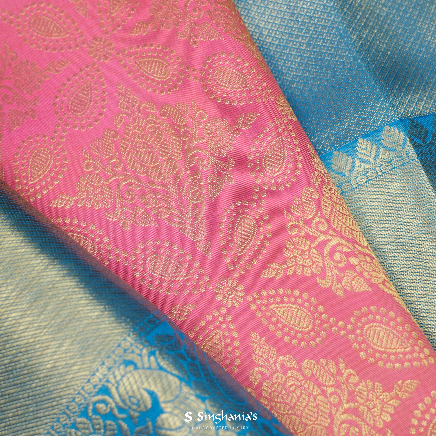 Mauvelous Pink Kanjivaram Silk Saree With Floral Jaal Pattern