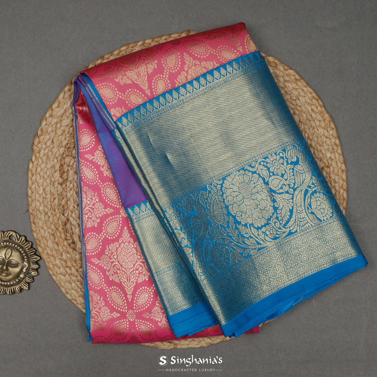 Mauvelous Pink Kanjivaram Silk Saree With Floral Jaal Pattern
