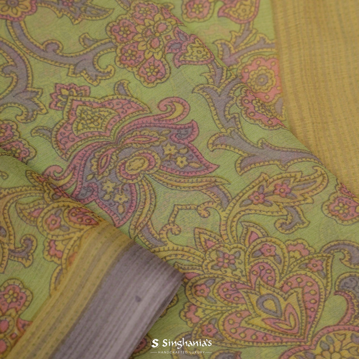 Medium Spring Bud Printed Chiffon Saree With Floral Pattern