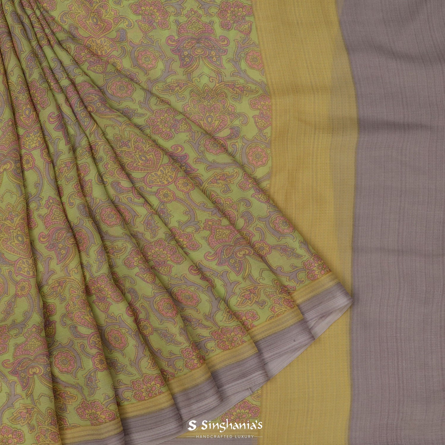 Medium Spring Bud Printed Chiffon Saree With Floral Pattern