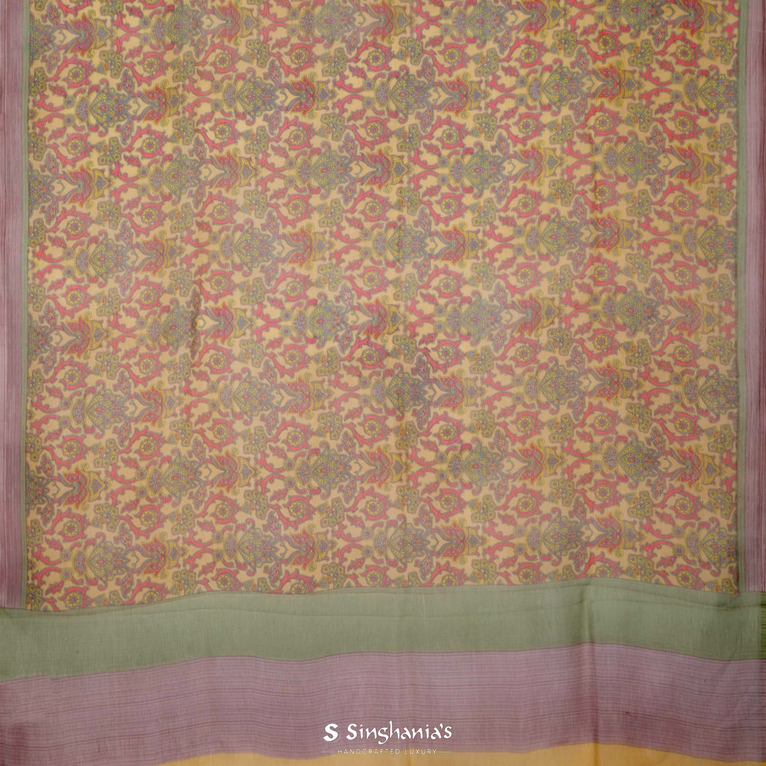 Old Yellow Printed Chiffon Saree With Floral Jaal Pattern