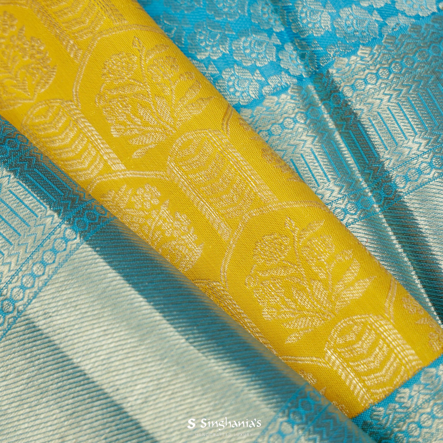 Dandelion Yellow Kanjivaram Silk Saree With Floral Butti Pattern
