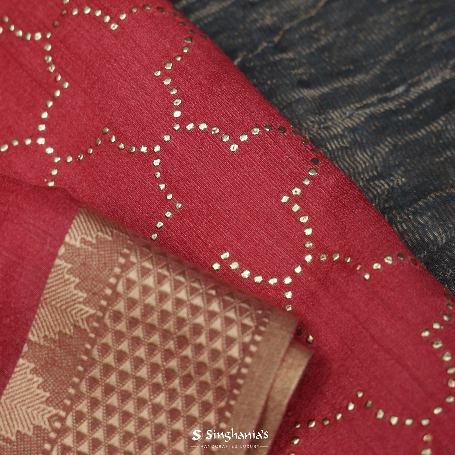 Cheerful Red Moonga Silk Saree With Mukaish Work