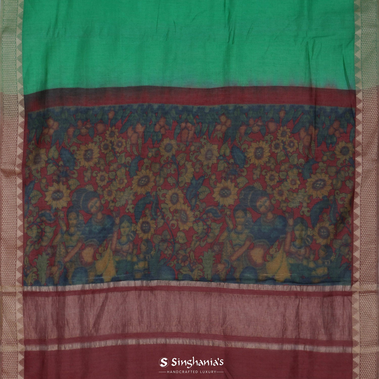 Emerald Green Moonga Silk Saree With Printed Pallu