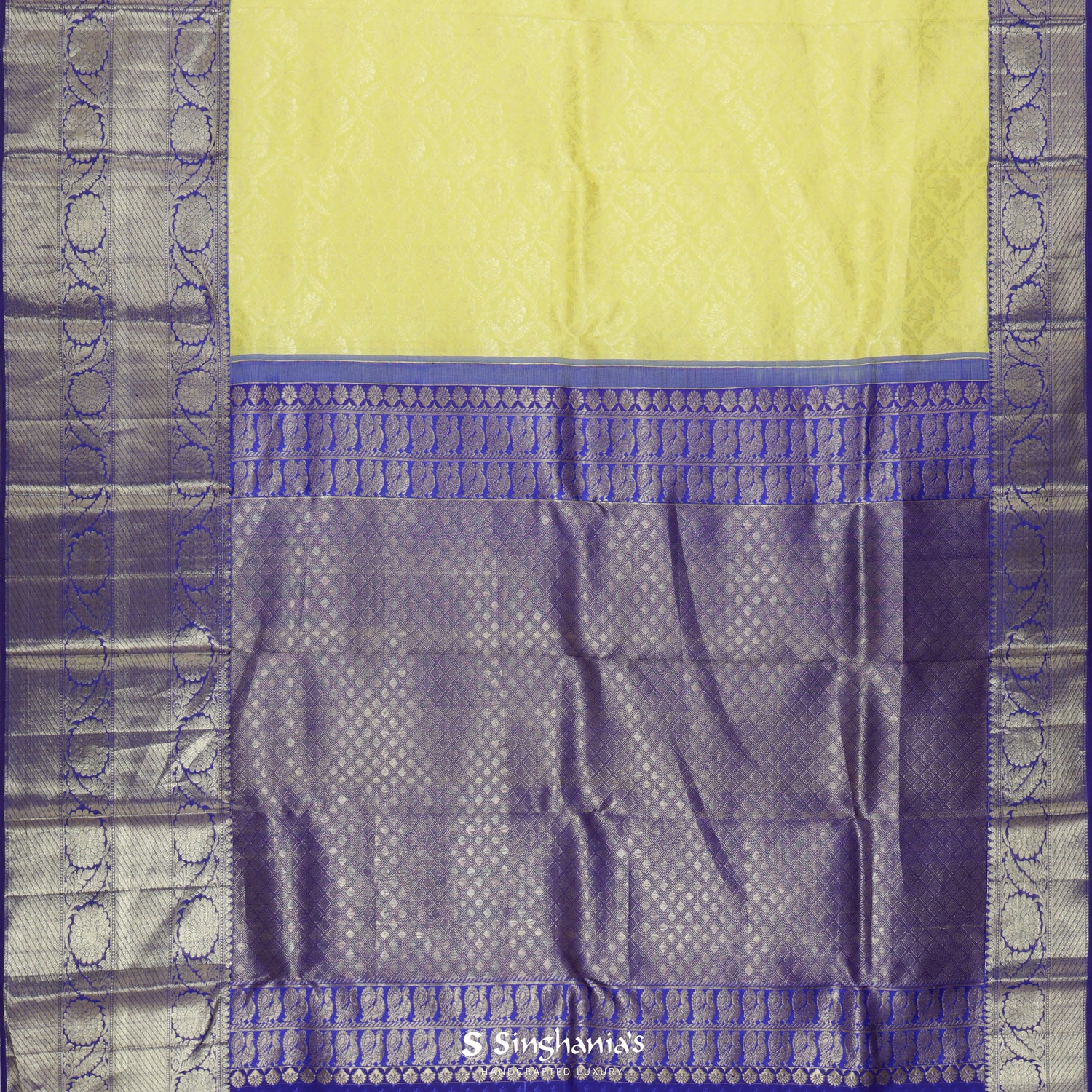 Pale Yellow Kanchi Saree With Floral Jaal Pattern