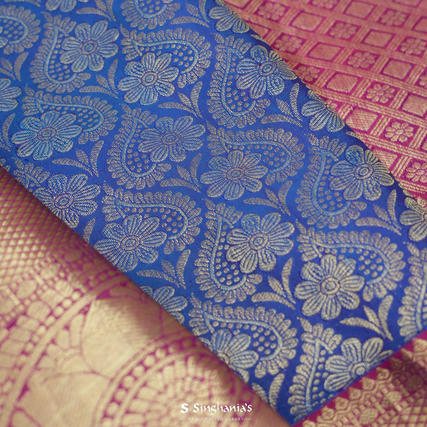 Liberty Blue Kanchi Saree With Floral Zari Weaving
