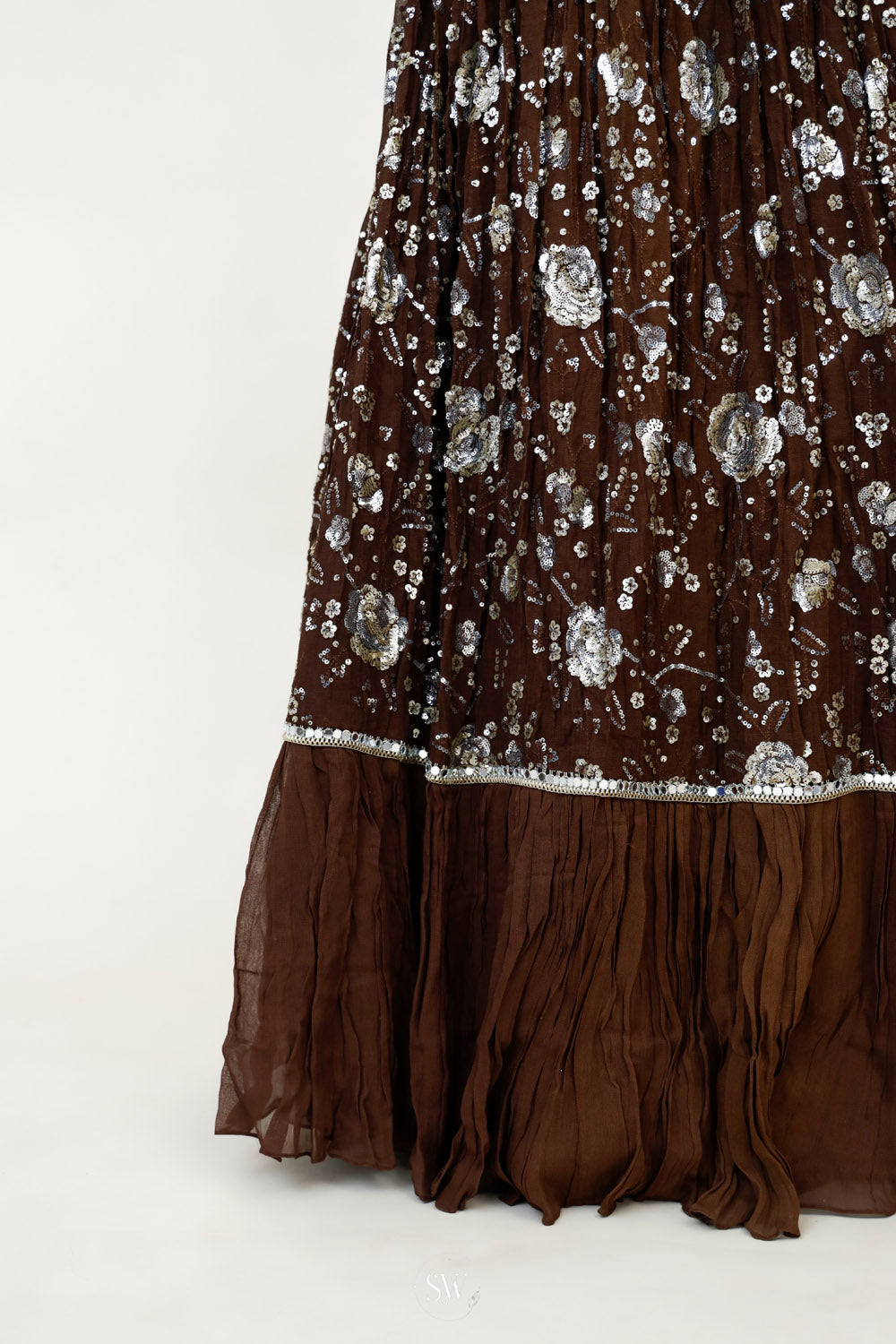 Deep Brown Silk Lehenga Set With Embroidery Detailing