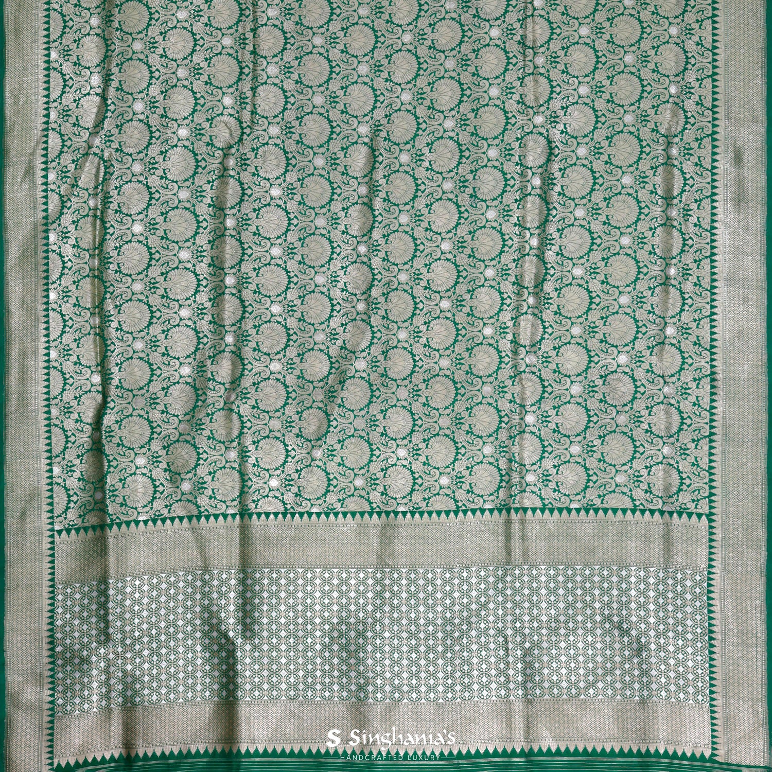 Spanish Viridian Green Silk Saree With Banarasi Weaving