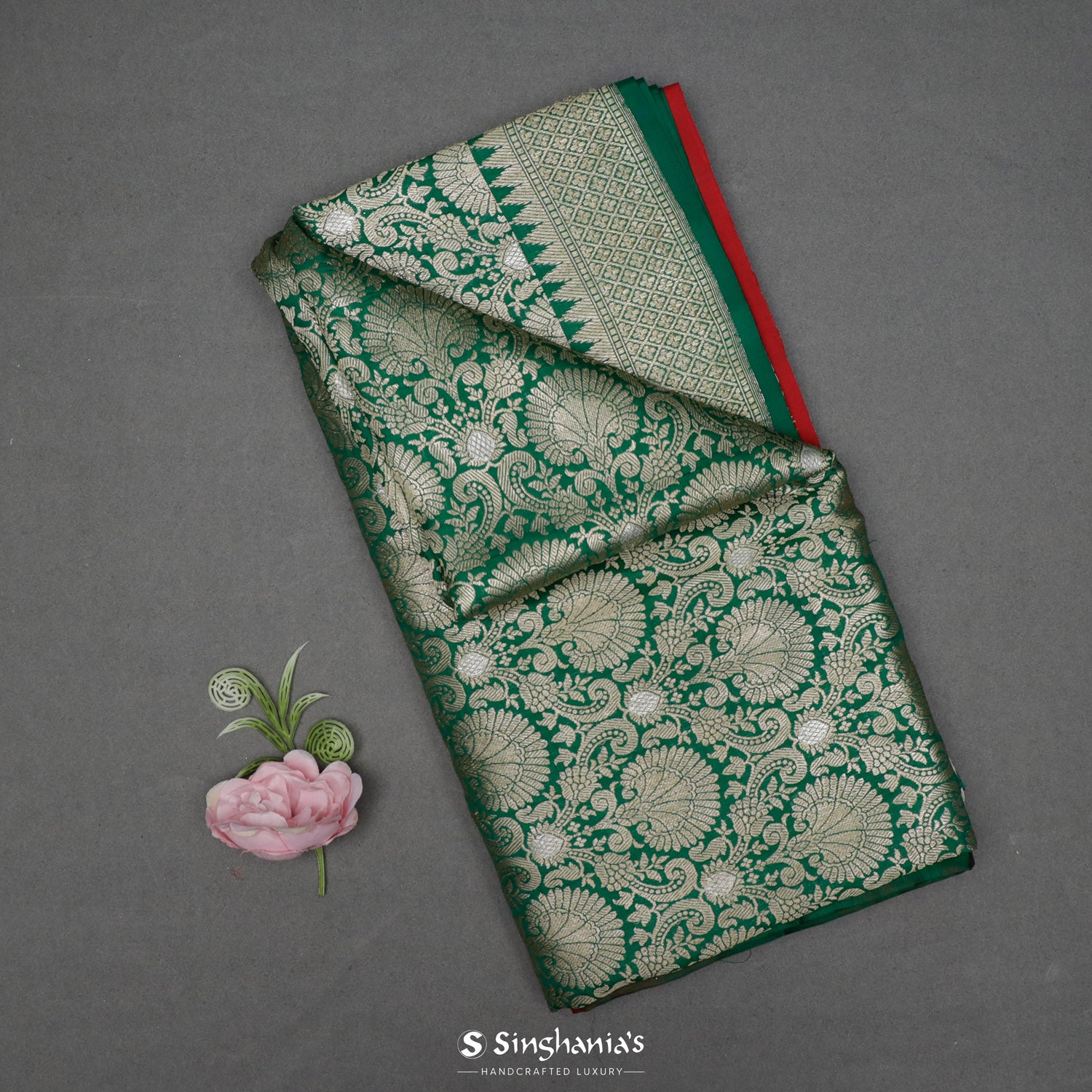 Spanish Viridian Green Silk Saree With Banarasi Weaving