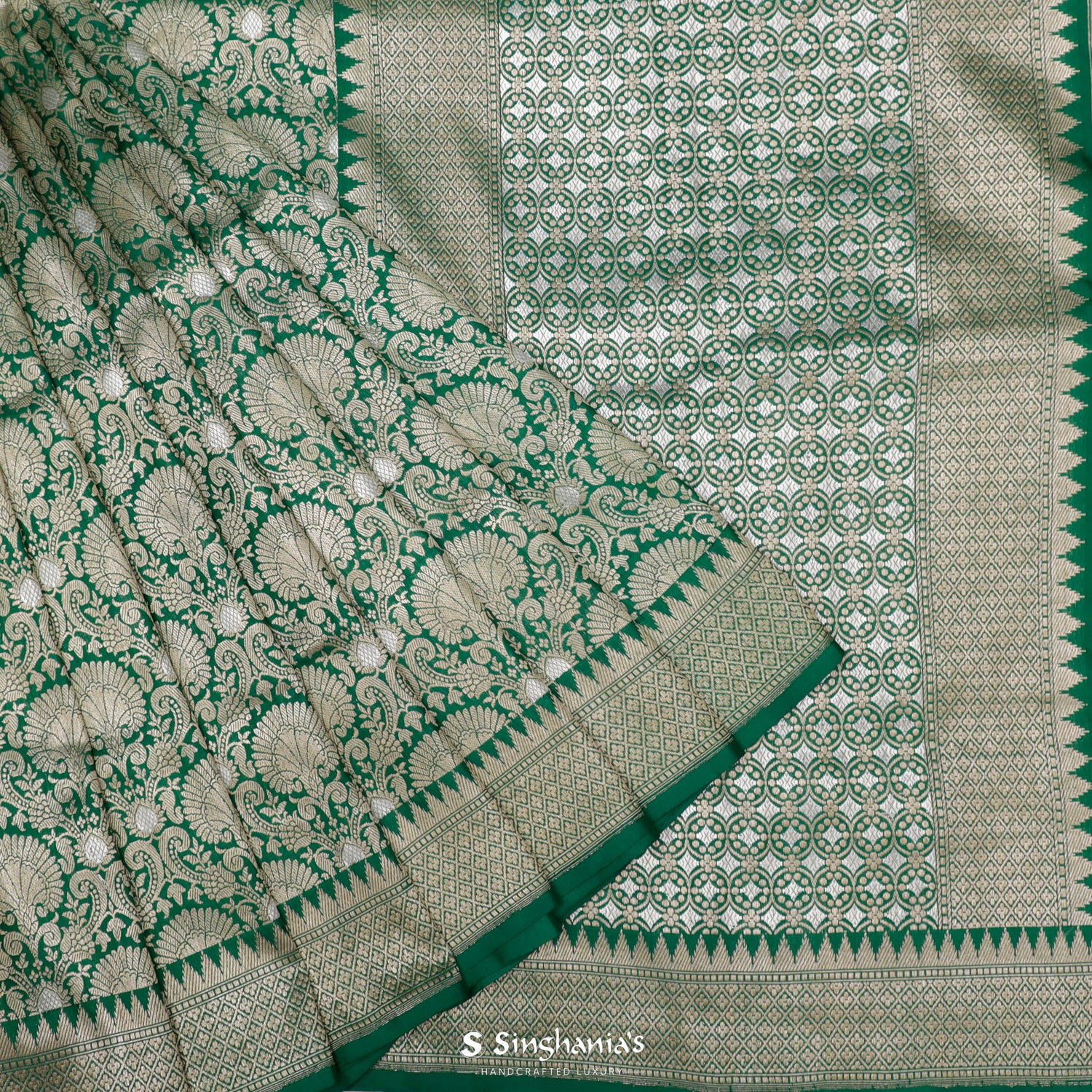 Spanish Viridian Green Silk Saree With Banarasi Weaving