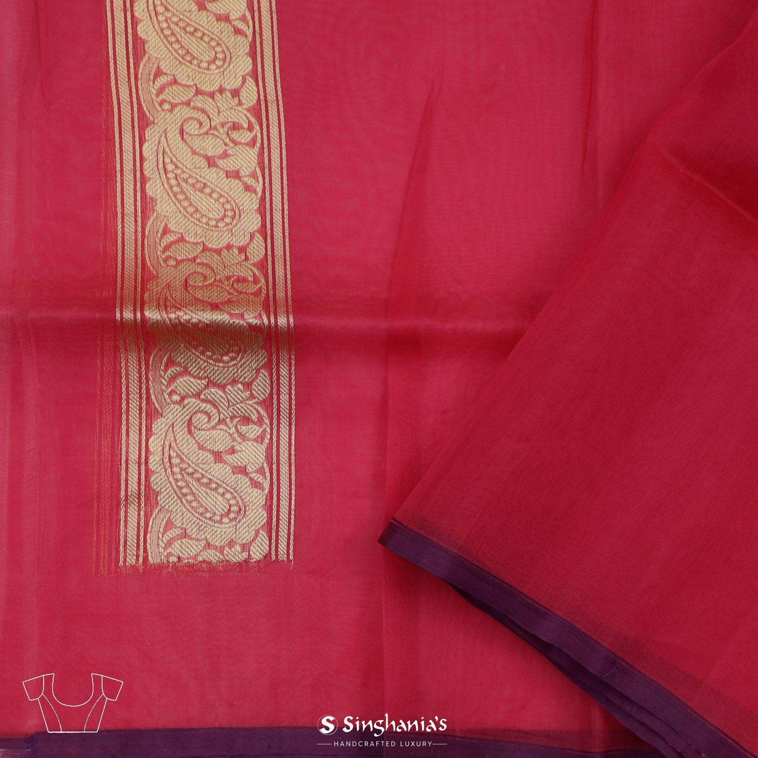 Dynamic Crimson Red Organza Saree With Banarasi Weaving