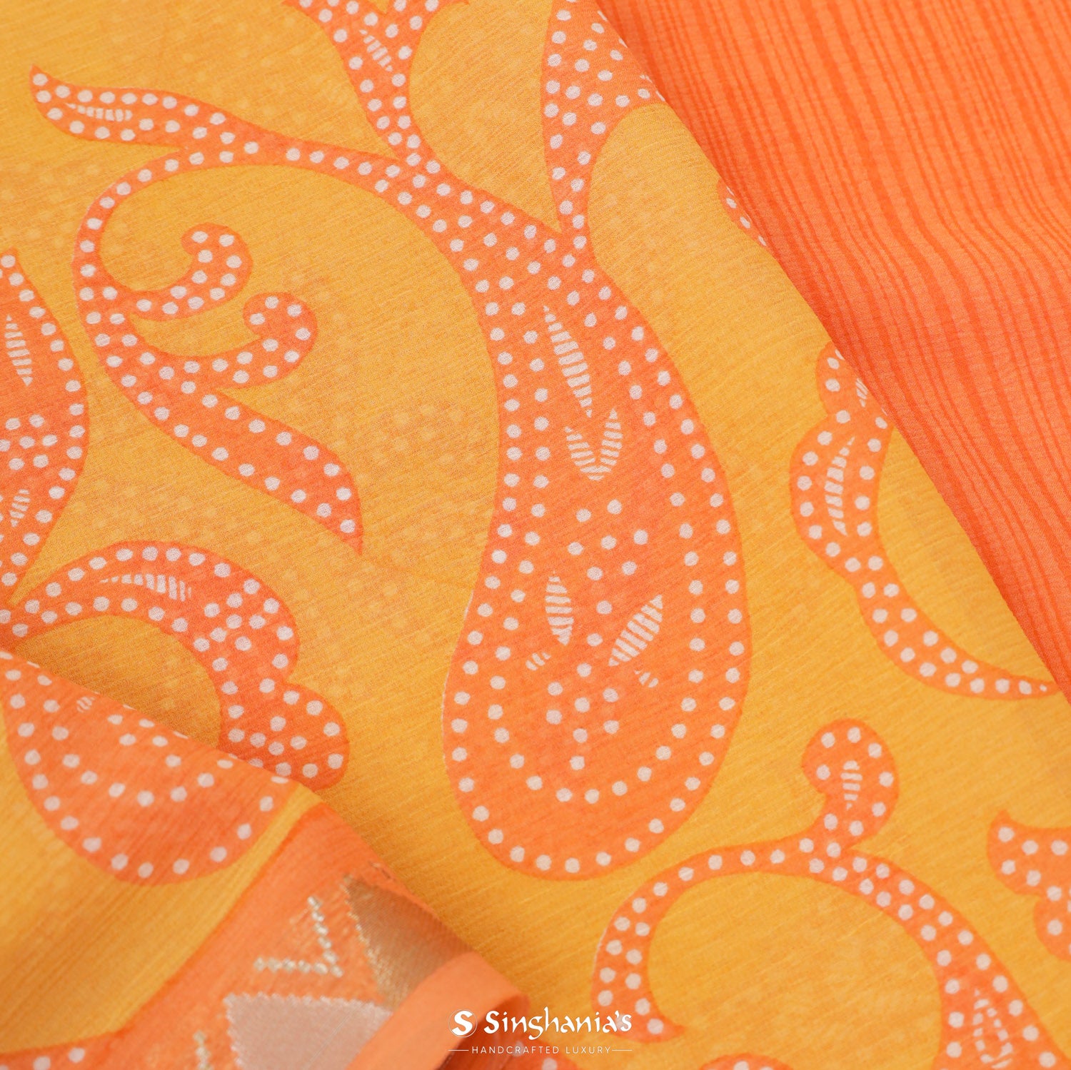 Minion Yellow Printed Chiffon Saree With Paisley Pattern