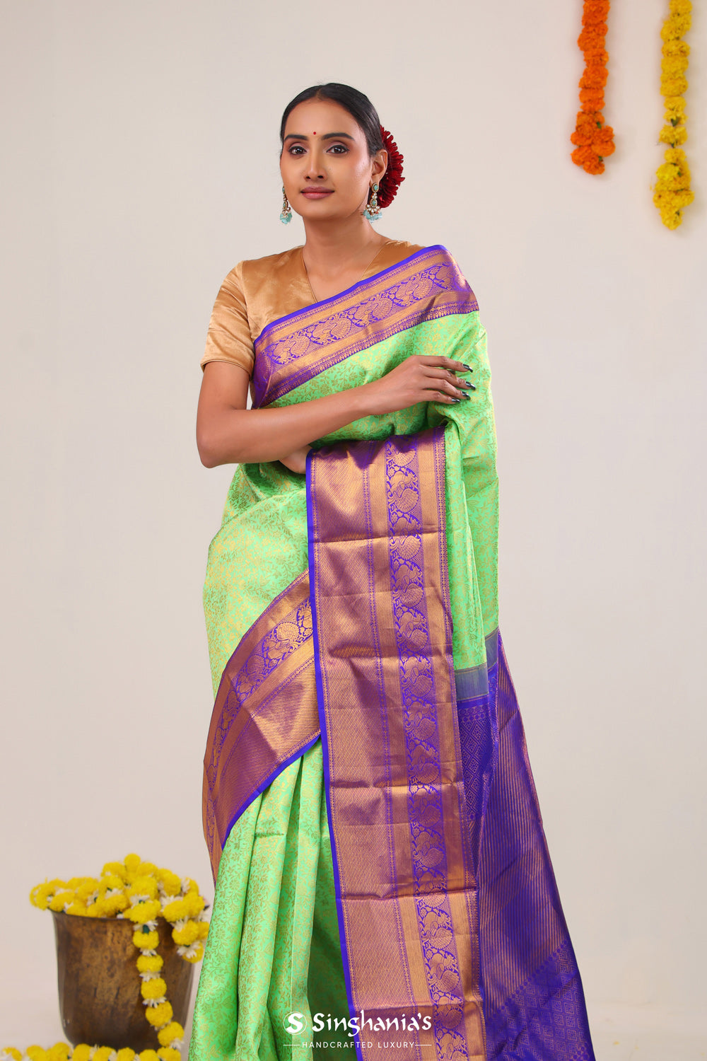 Mint Green Jaal Kanjivaram Silk Saree