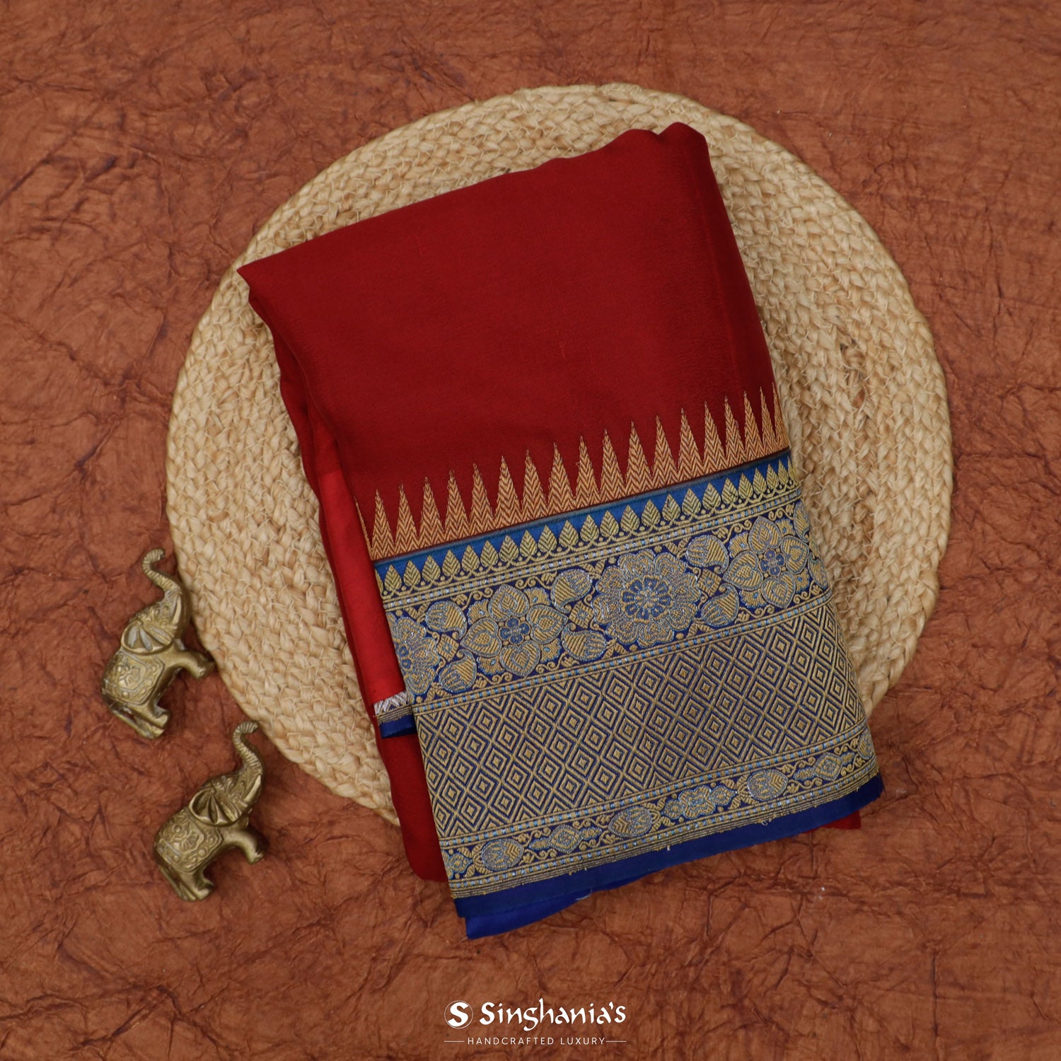 Traditional Maroon Georgette Saree With Banarasi Weaving